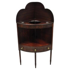 Antique Georgian Mahogany Bathroom Corner Washstand Sink Side Table with Drawer