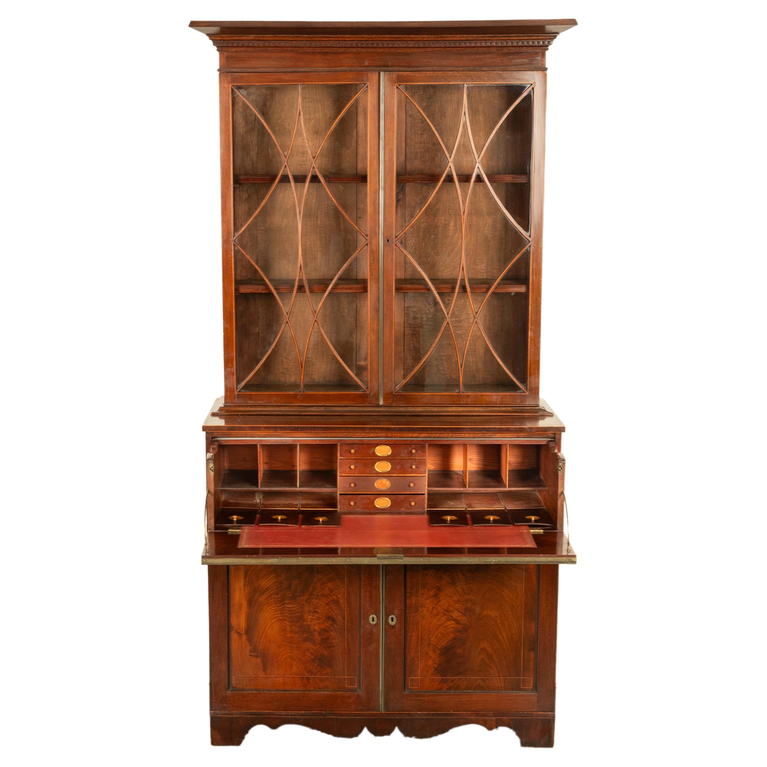 Antique Georgian Mahogany Bookcase Secretary Collectors Doctors Cabinet 1790 For Sale 4