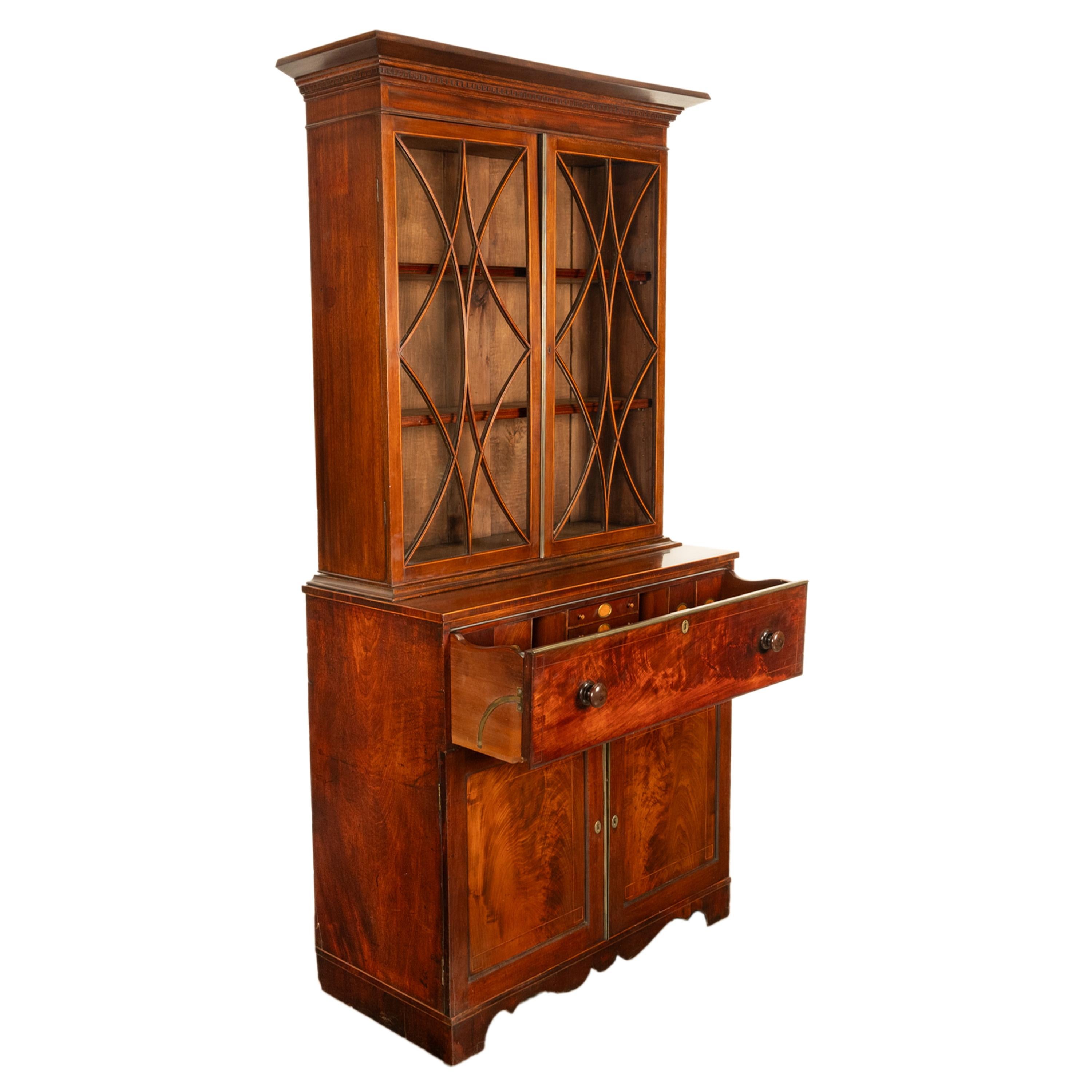 Antique Georgian Mahogany Bookcase Secretary Collectors Doctors Cabinet 1790 For Sale 5