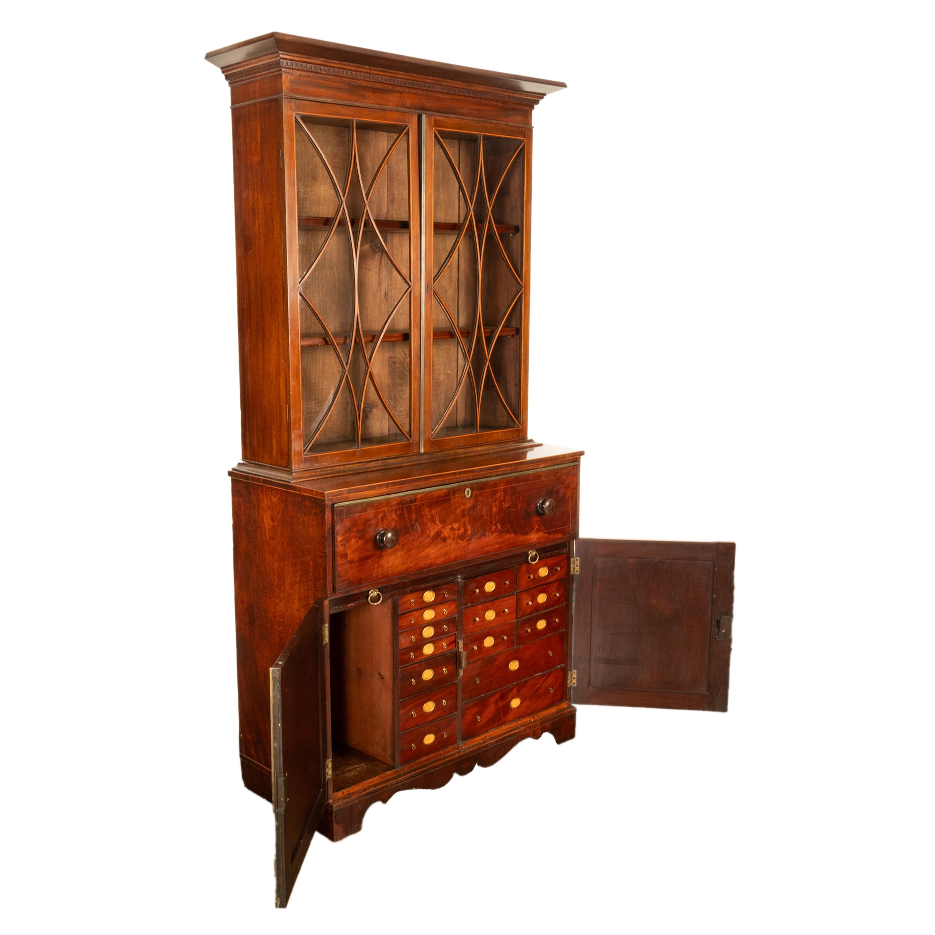 Antique Georgian Mahogany Bookcase Secretary Collectors Doctors Cabinet 1790 For Sale 7