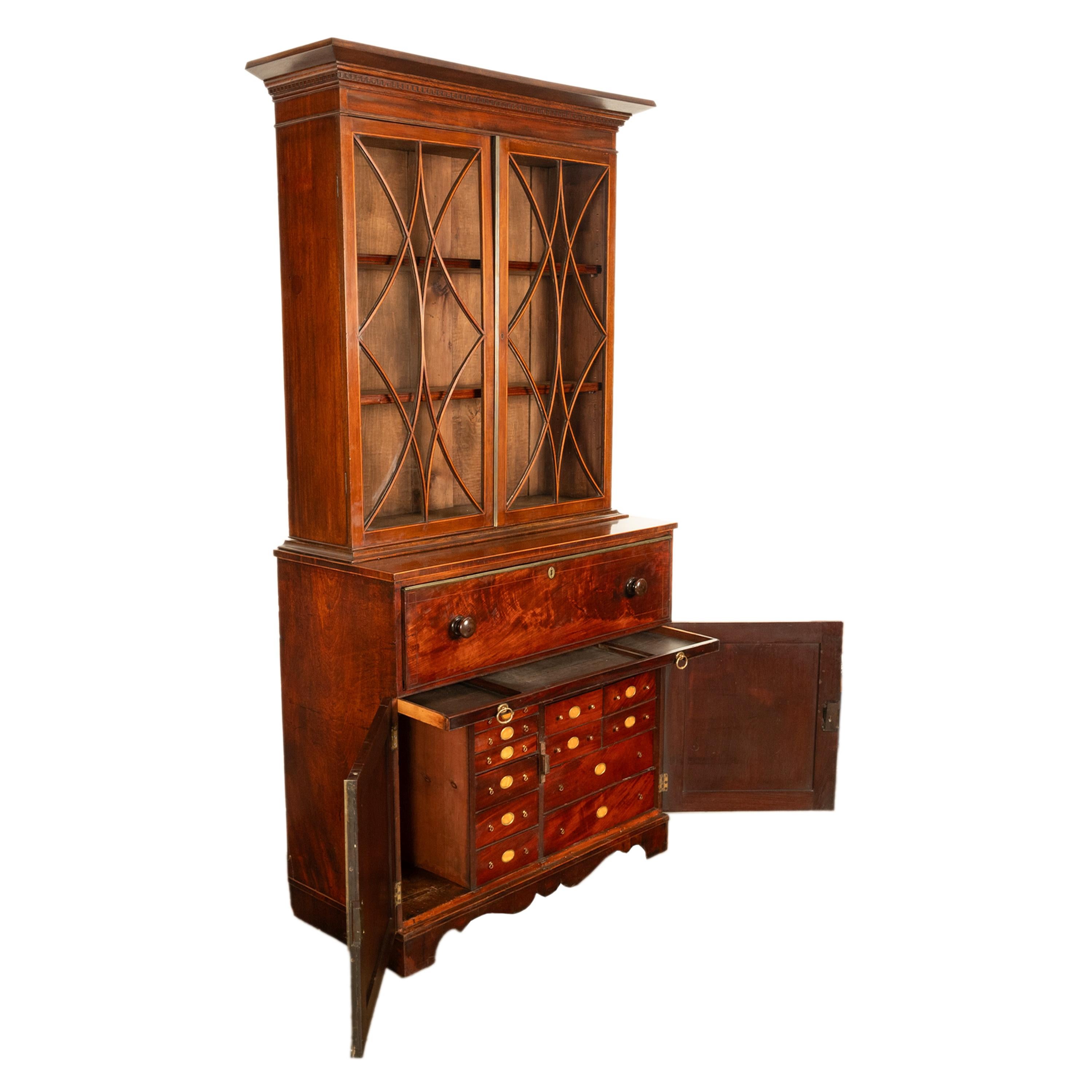 Antique Georgian Mahogany Bookcase Secretary Collectors Doctors Cabinet 1790 For Sale 8