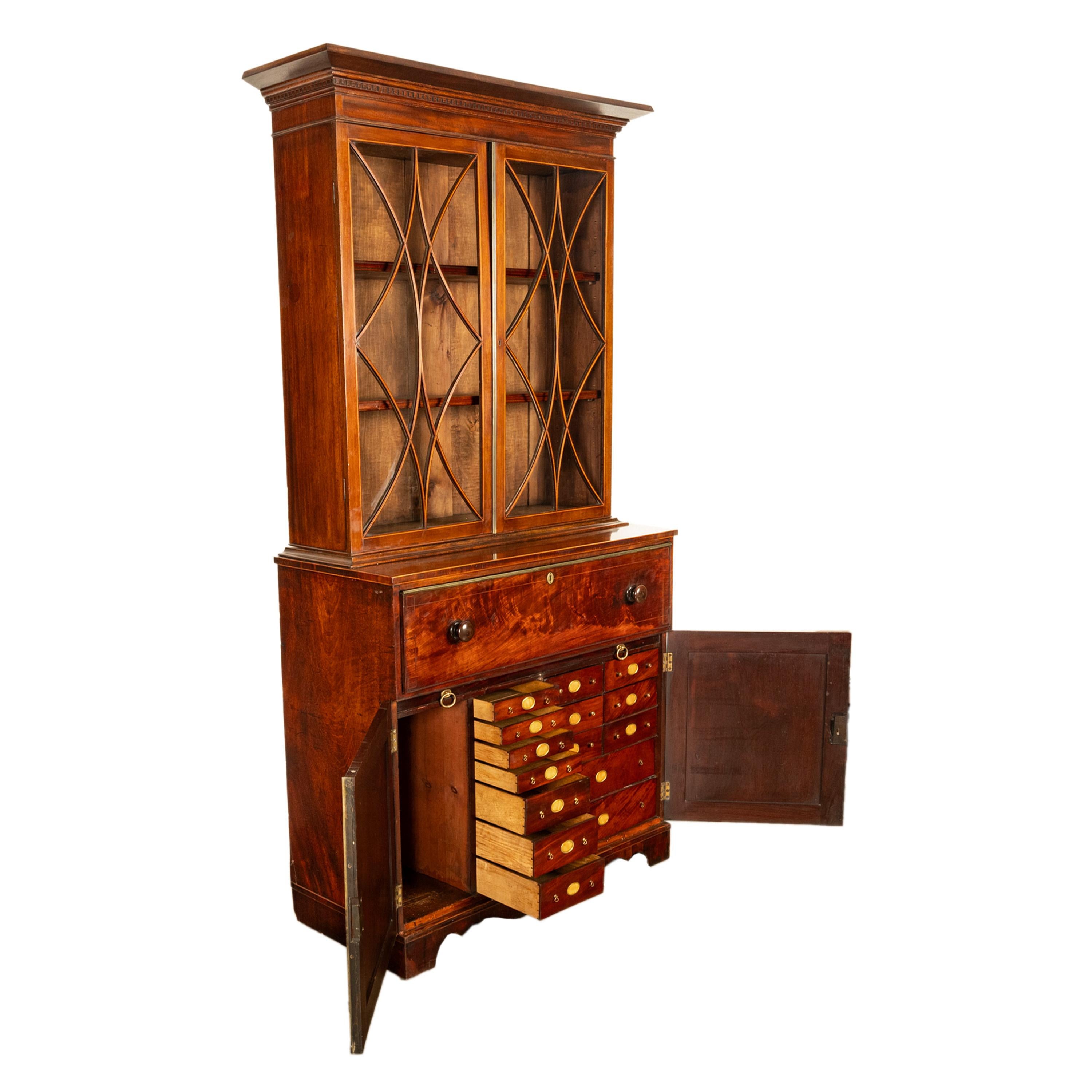 Antique Georgian Mahogany Bookcase Secretary Collectors Doctors Cabinet 1790 For Sale 9