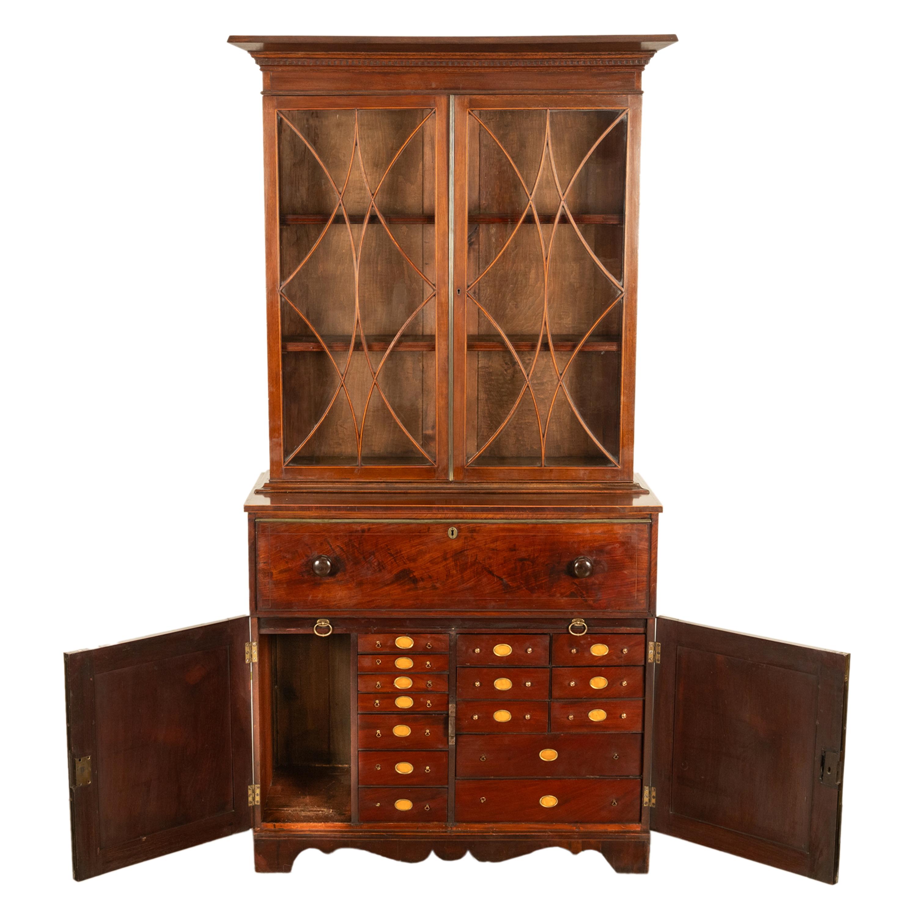 Antique Georgian Mahogany Bookcase Secretary Collectors Doctors Cabinet 1790 For Sale 11