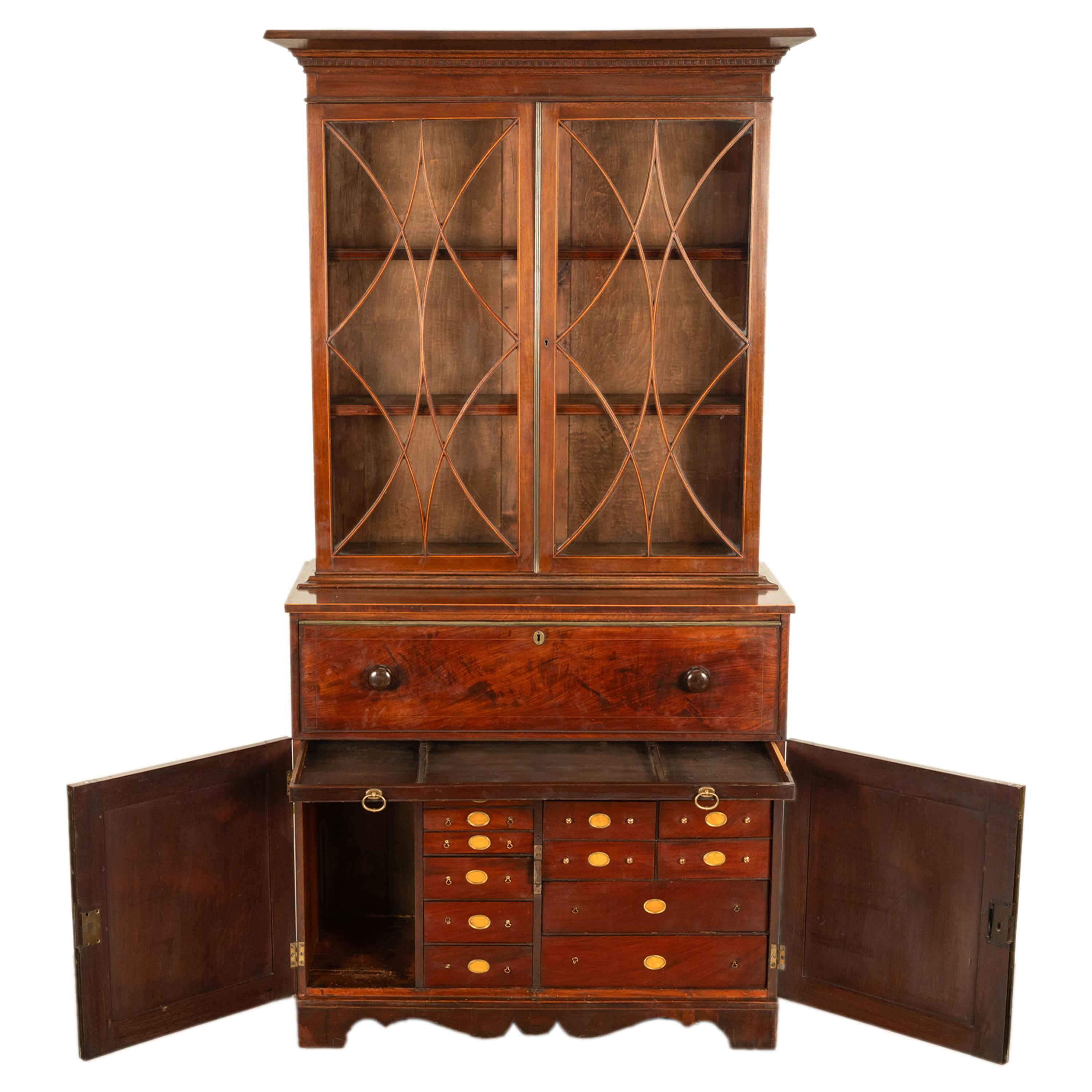 Antique Georgian Mahogany Bookcase Secretary Collectors Doctors Cabinet 1790 For Sale 12