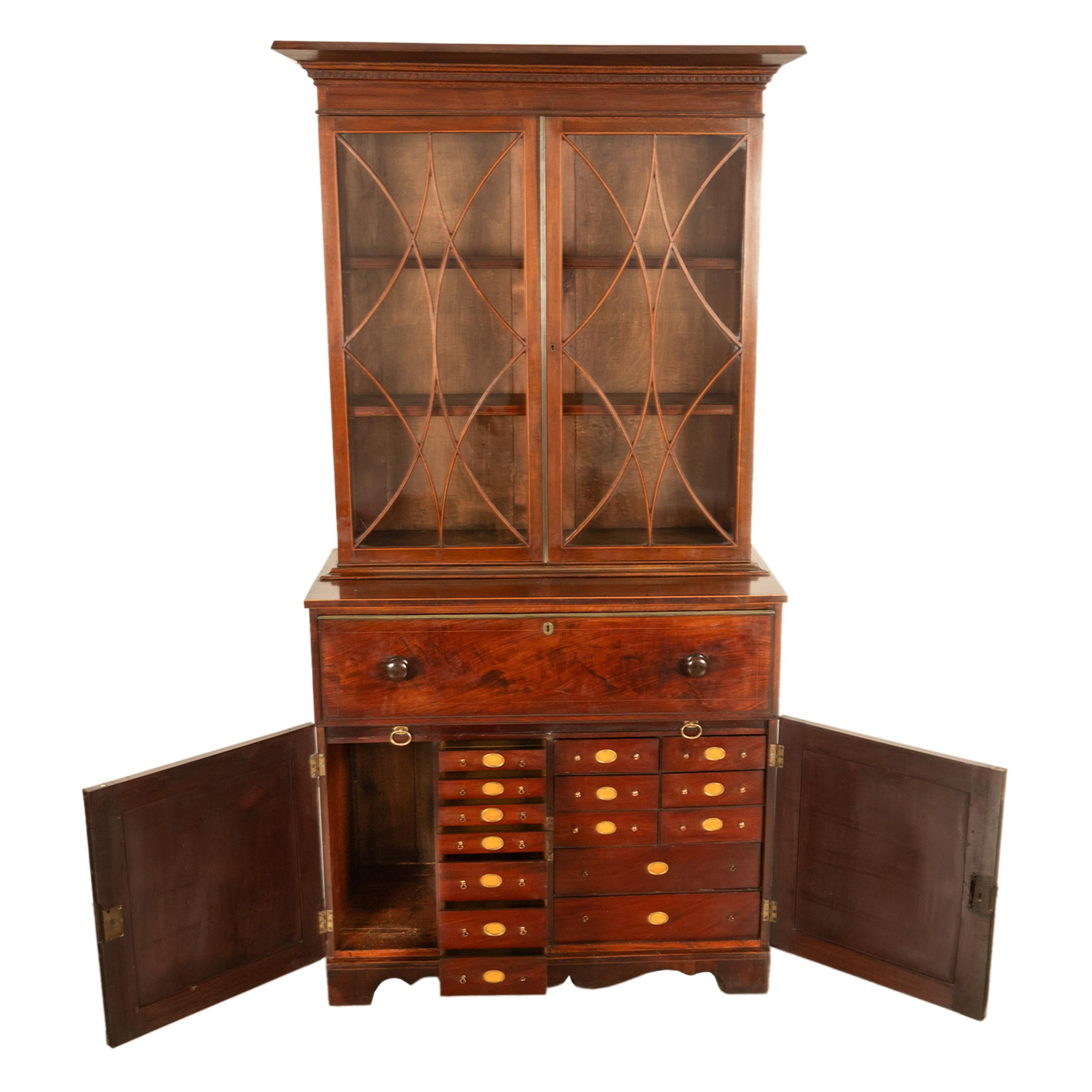 Antique Georgian Mahogany Bookcase Secretary Collectors Doctors Cabinet 1790 For Sale 13
