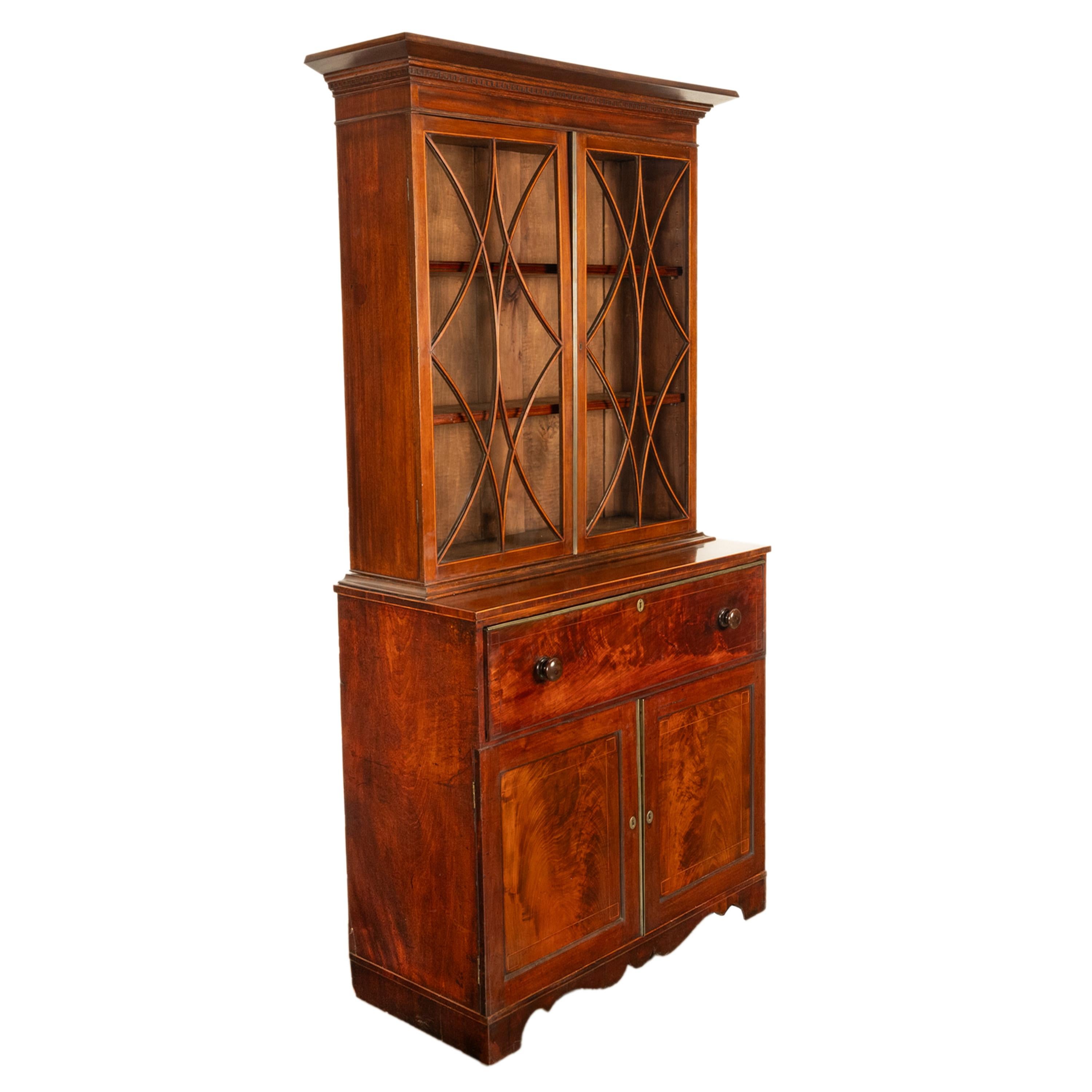 English Antique Georgian Mahogany Bookcase Secretary Collectors Doctors Cabinet 1790 For Sale