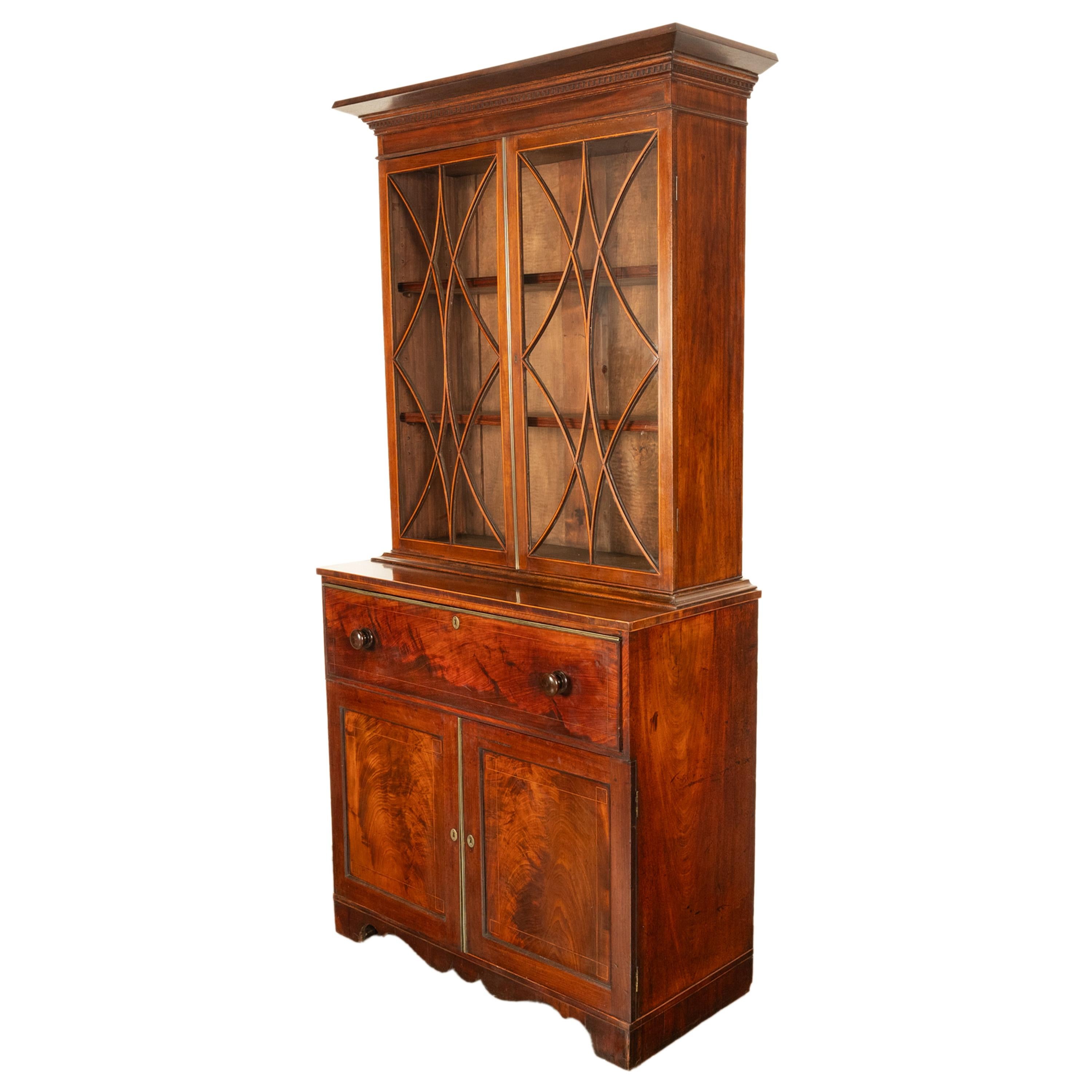 Late 18th Century Antique Georgian Mahogany Bookcase Secretary Collectors Doctors Cabinet 1790 For Sale