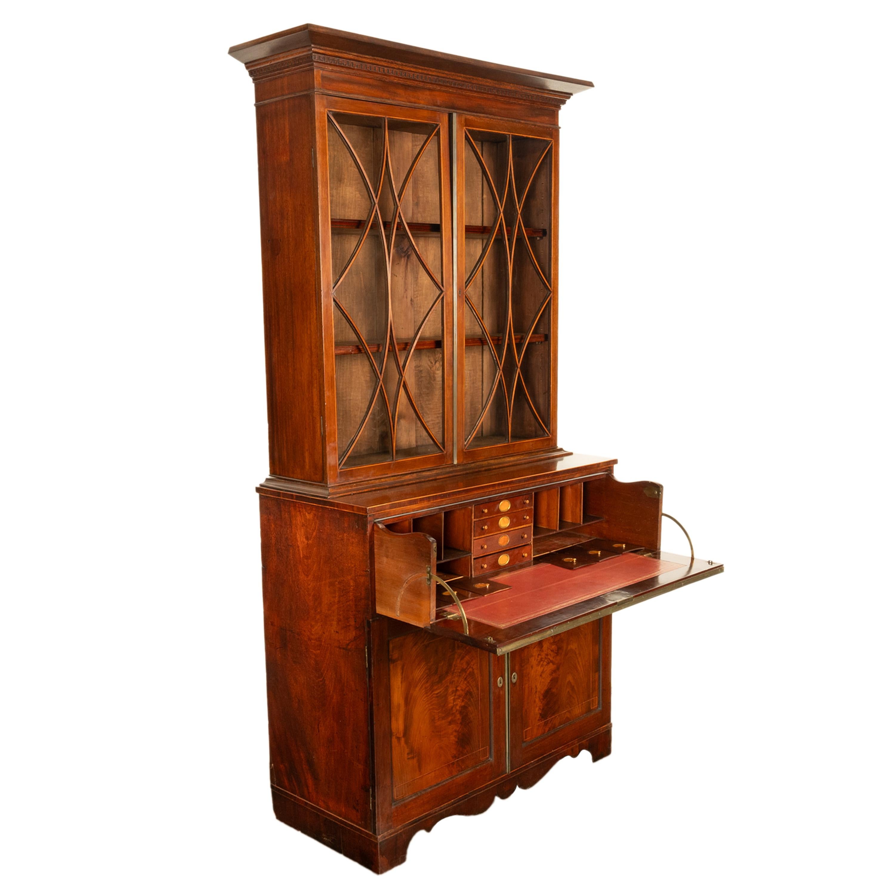 Antique Georgian Mahogany Bookcase Secretary Collectors Doctors Cabinet 1790 For Sale 1