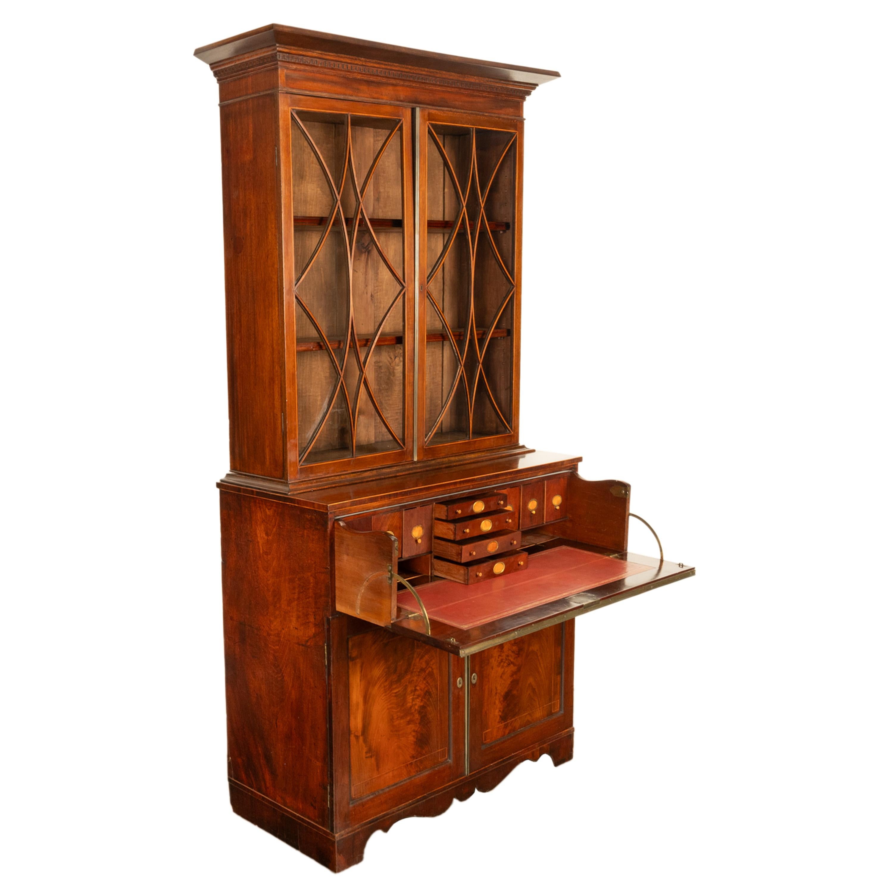 Antique Georgian Mahogany Bookcase Secretary Collectors Doctors Cabinet 1790 For Sale 2