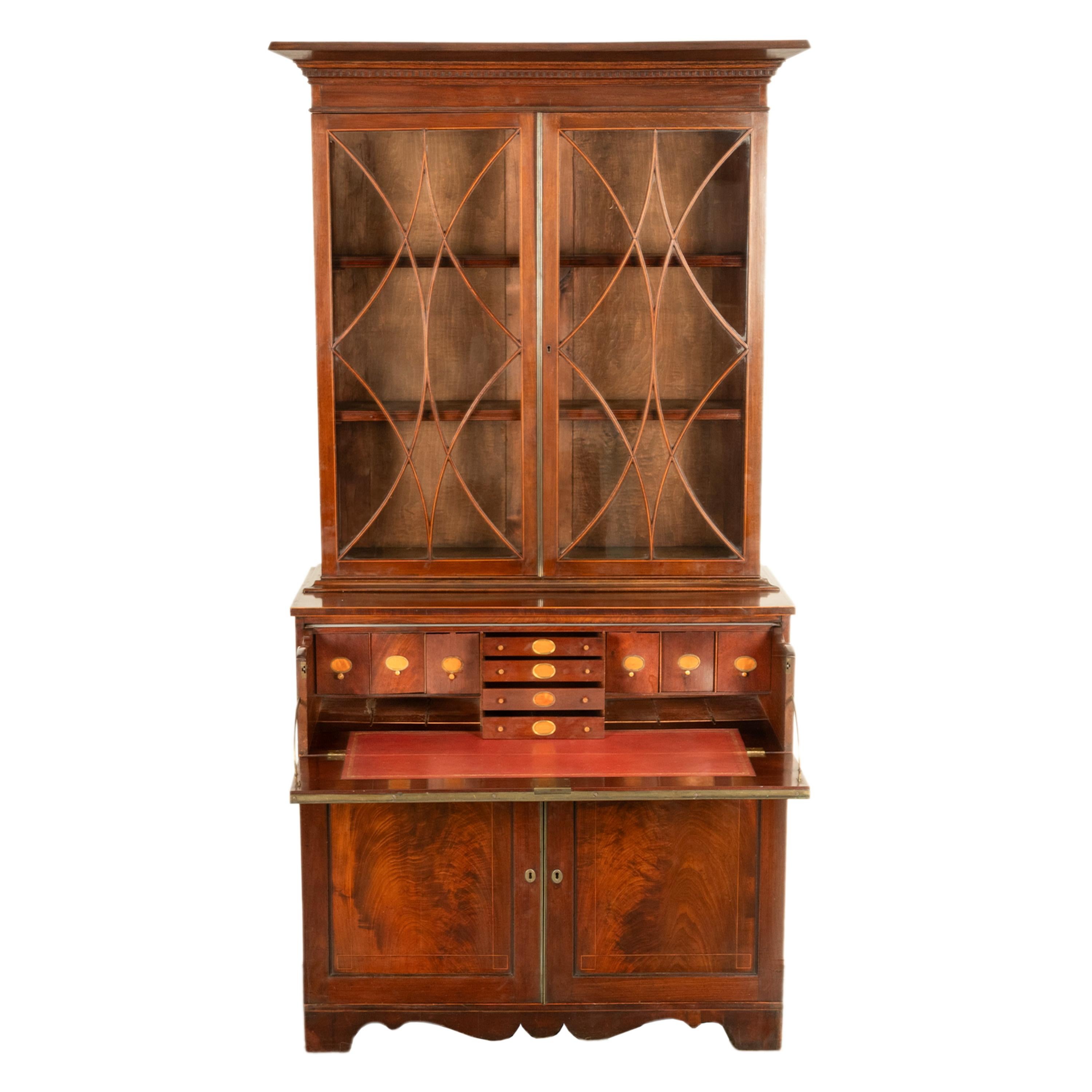 Antique Georgian Mahogany Bookcase Secretary Collectors Doctors Cabinet 1790 For Sale 3