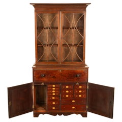 Antique Georgian Mahogany Bookcase Secretary Collectors Doctors Cabinet 1790