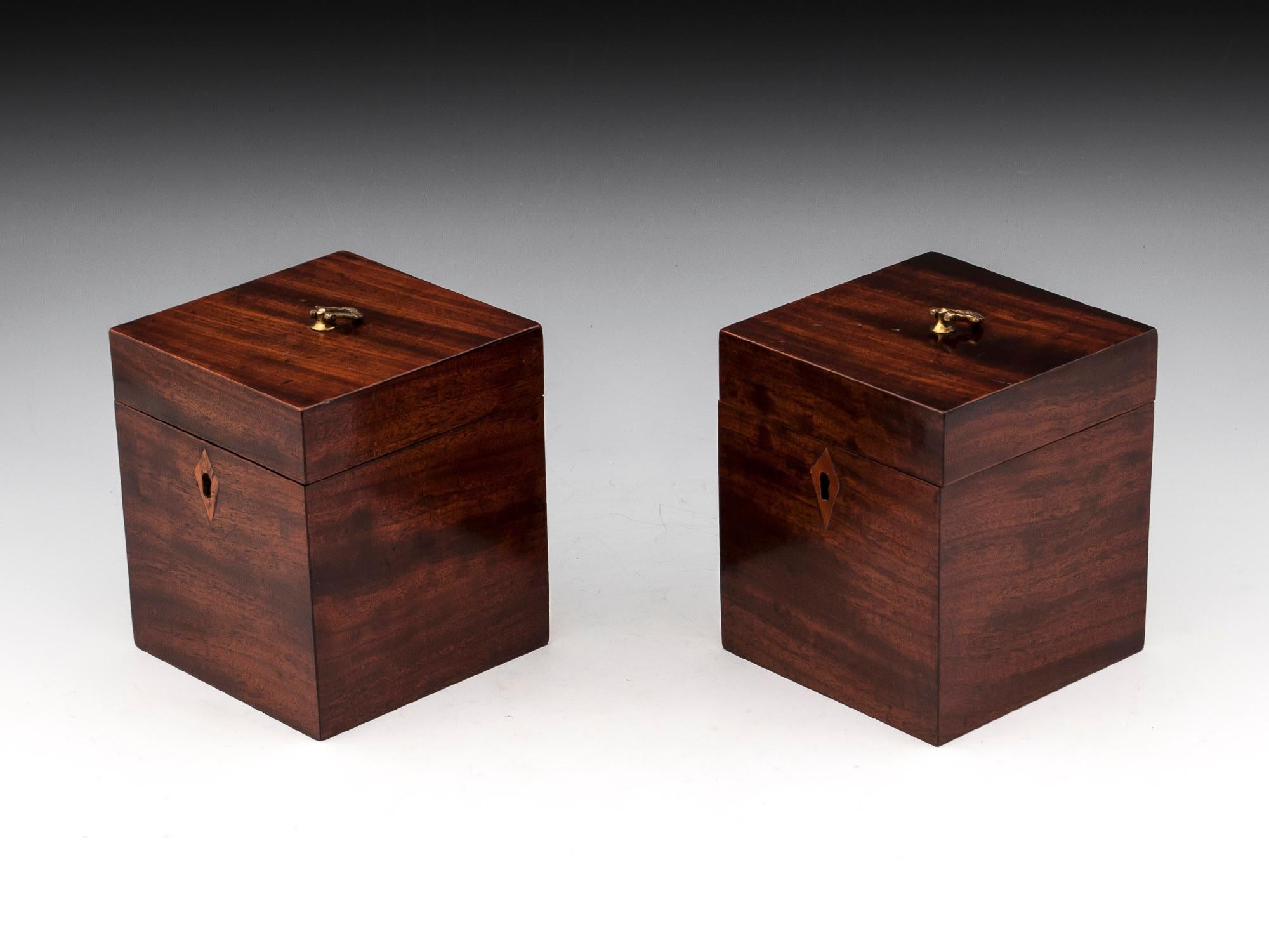 George III Pair of Antique Georgian Mahogany Tea Caddies, 19th Century For Sale