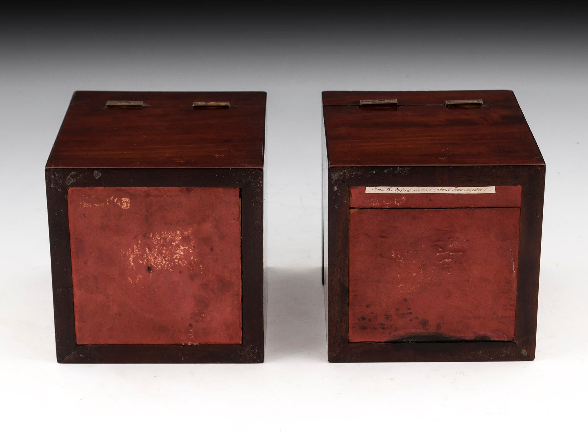 Pair of Antique Georgian Mahogany Tea Caddies, 19th Century For Sale 3