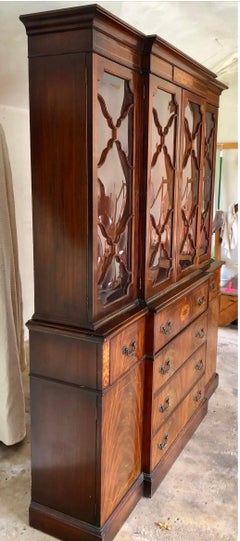 Antique Georgian Mahogany Breakfront China Cabinet Sideboard Secretary Desk