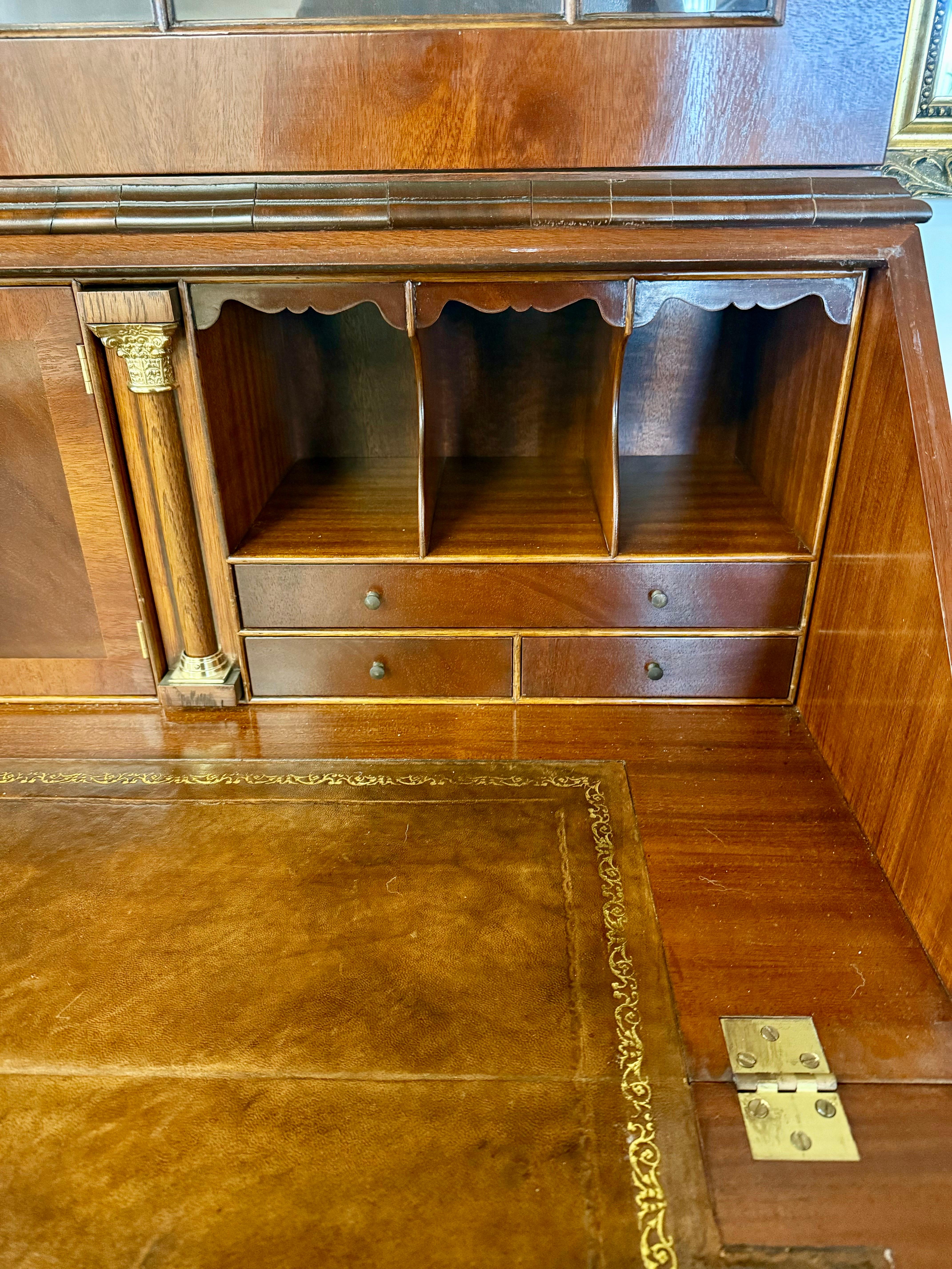 Antique Georgian Mahogany Breakfront China Cabinet Sideboard Secretary Desk In Good Condition In West Hartford, CT