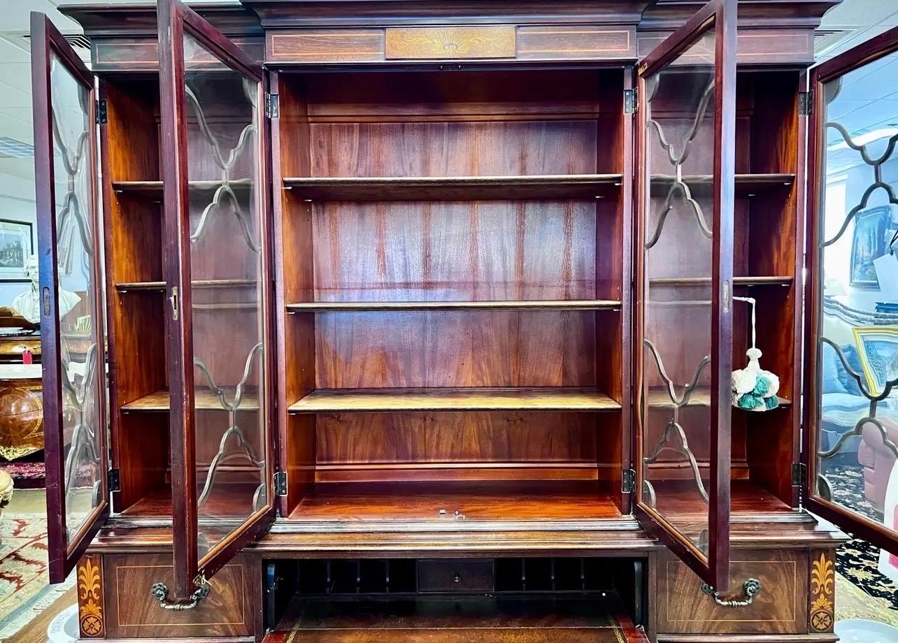 Glass Antique Georgian Mahogany Breakfront China Cabinet Sideboard Secretary Desk