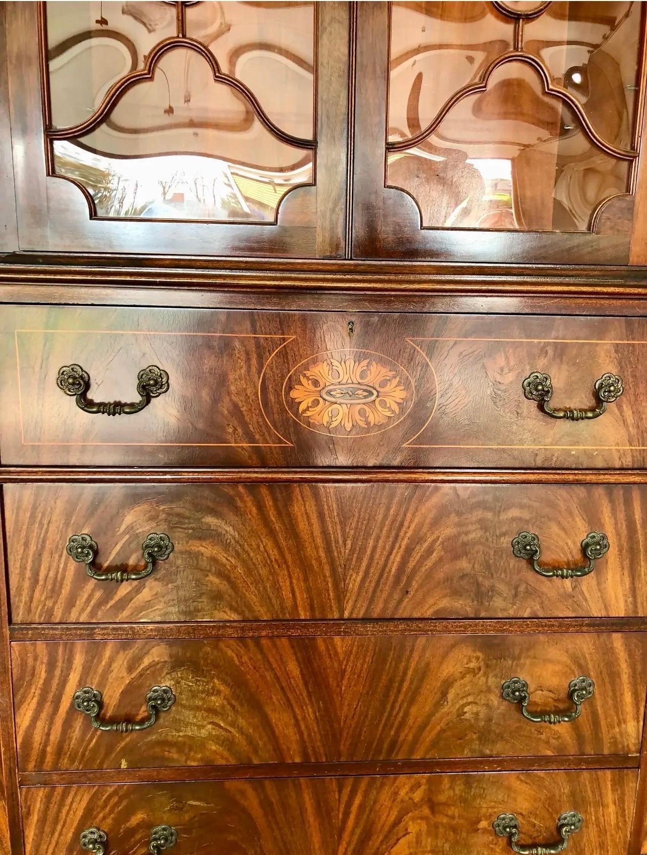 Antique Georgian Mahogany Breakfront China Cabinet Sideboard Secretary Desk 1