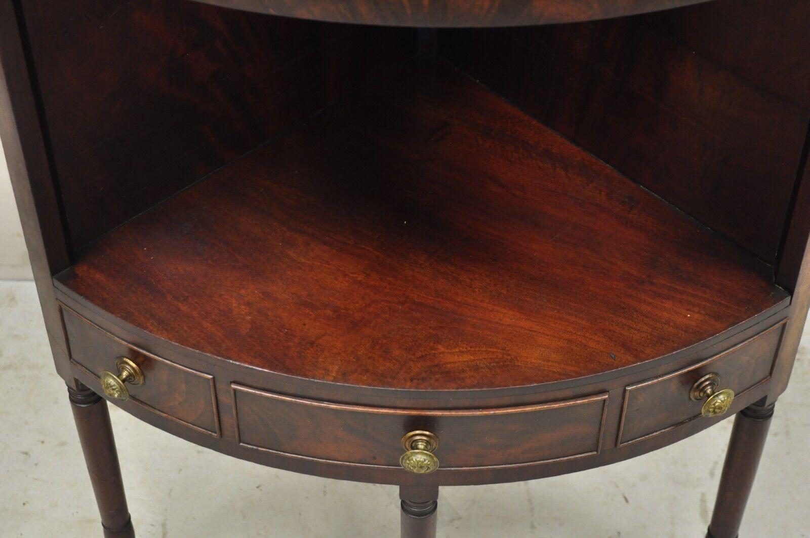 19th Century Antique Georgian Mahogany Corner Washstand Side Table with Drawer For Sale