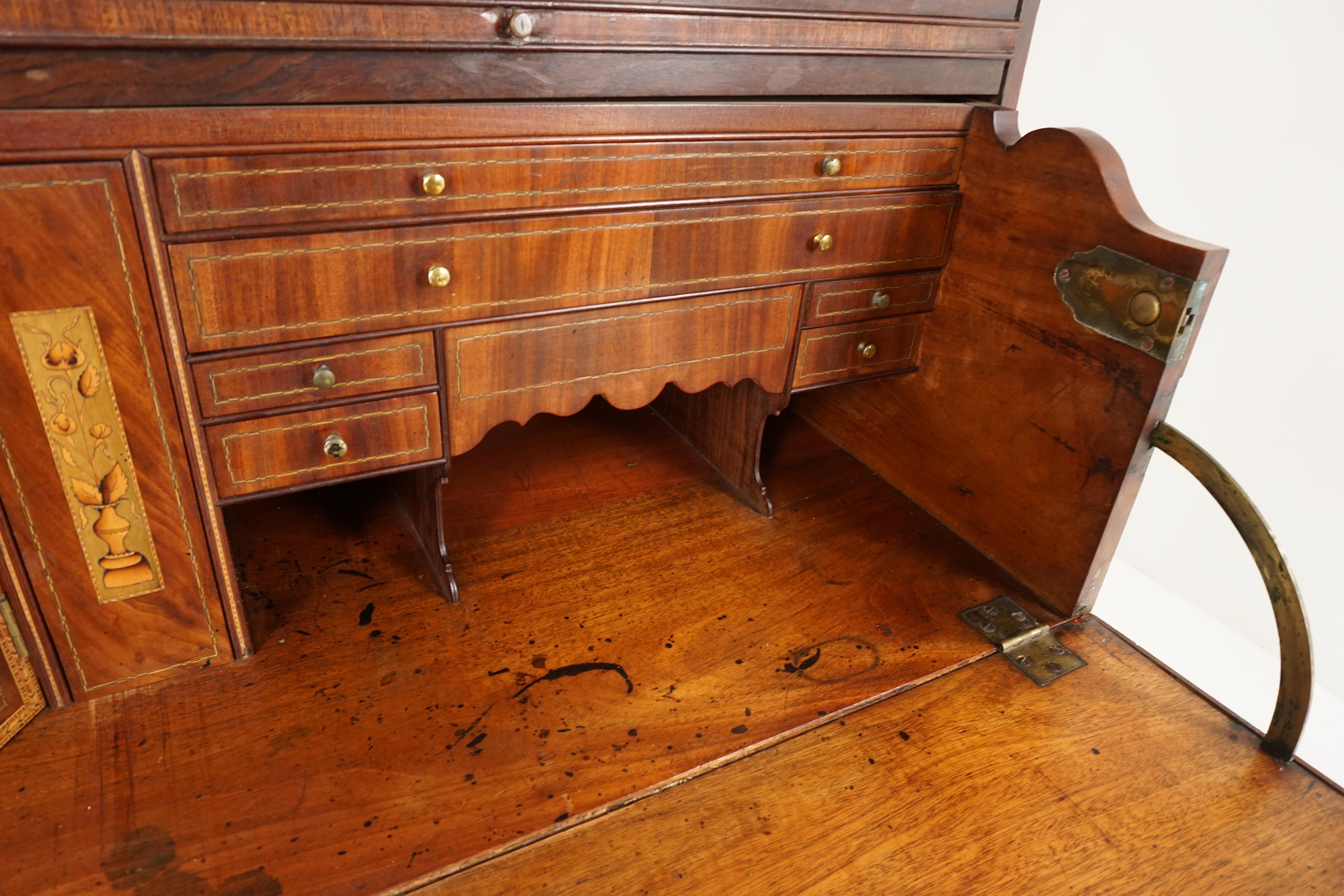 Scottish Antique Georgian Mahogany Housekeeper Secretaire Bookcase, Scotland 1780, H071 For Sale