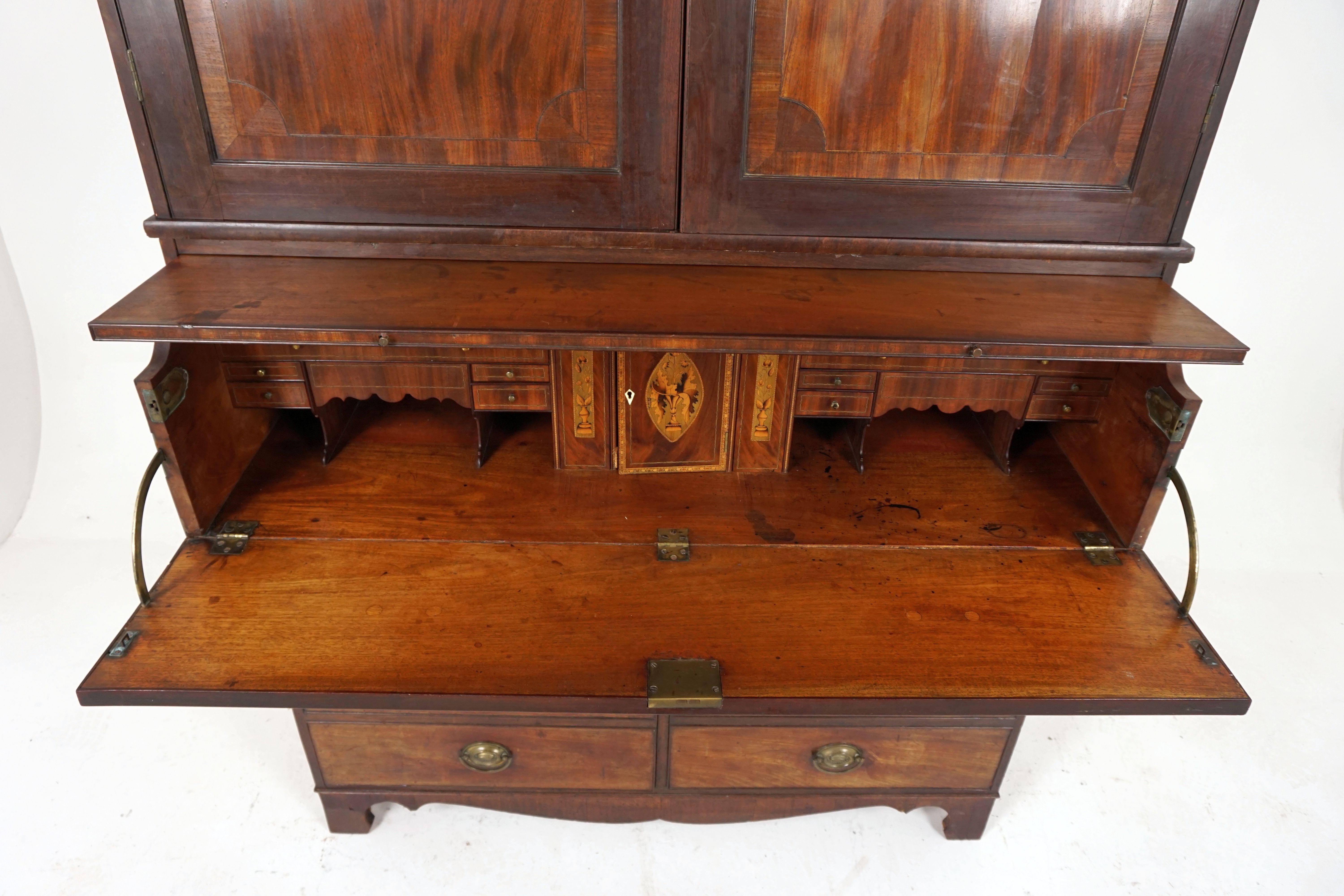 Antique Georgian Mahogany Housekeeper Secretaire Bookcase, Scotland 1780, H071 In Good Condition For Sale In Vancouver, BC