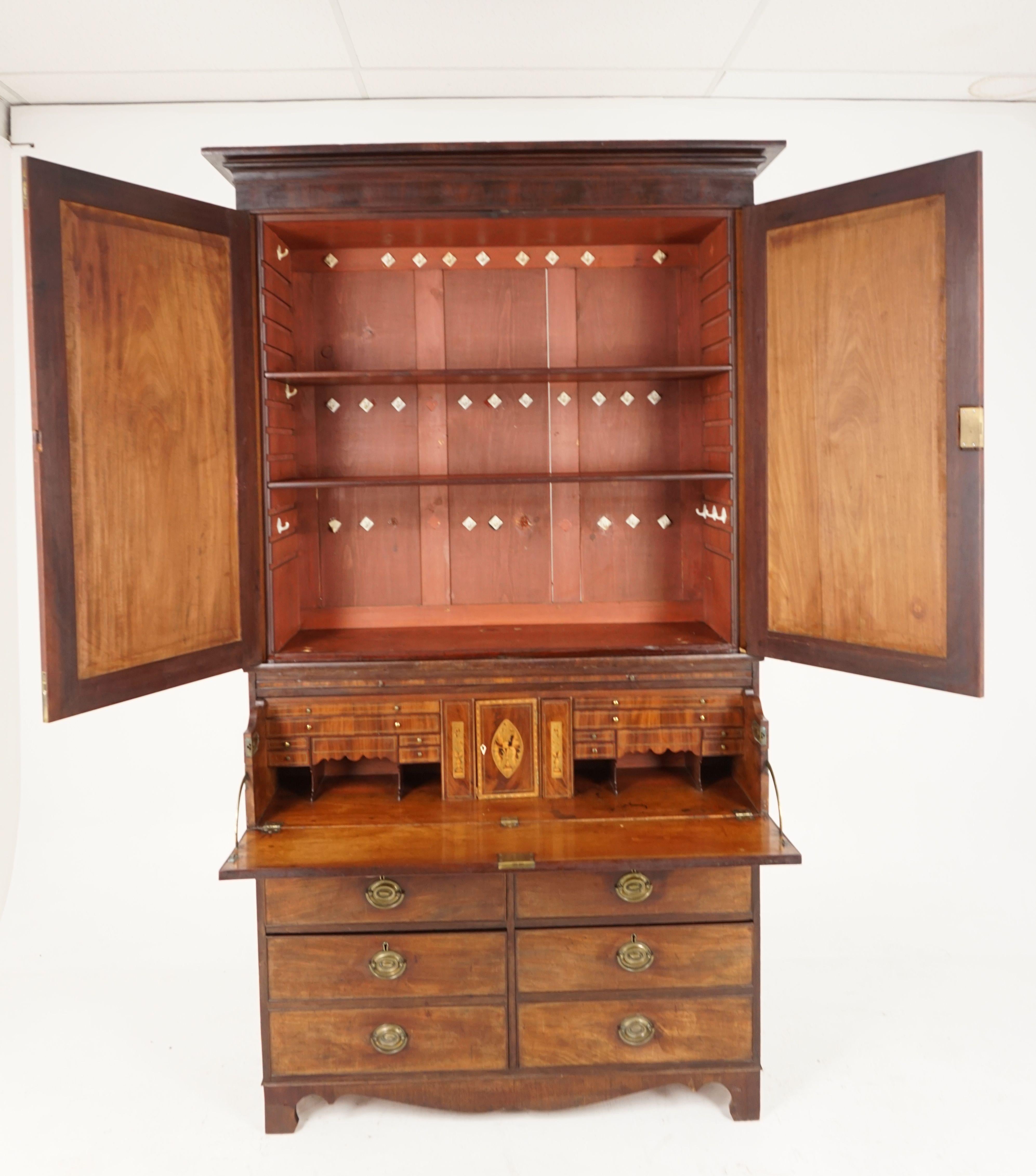 18th Century and Earlier Antique Georgian Mahogany Housekeeper Secretaire Bookcase, Scotland 1780, H071 For Sale