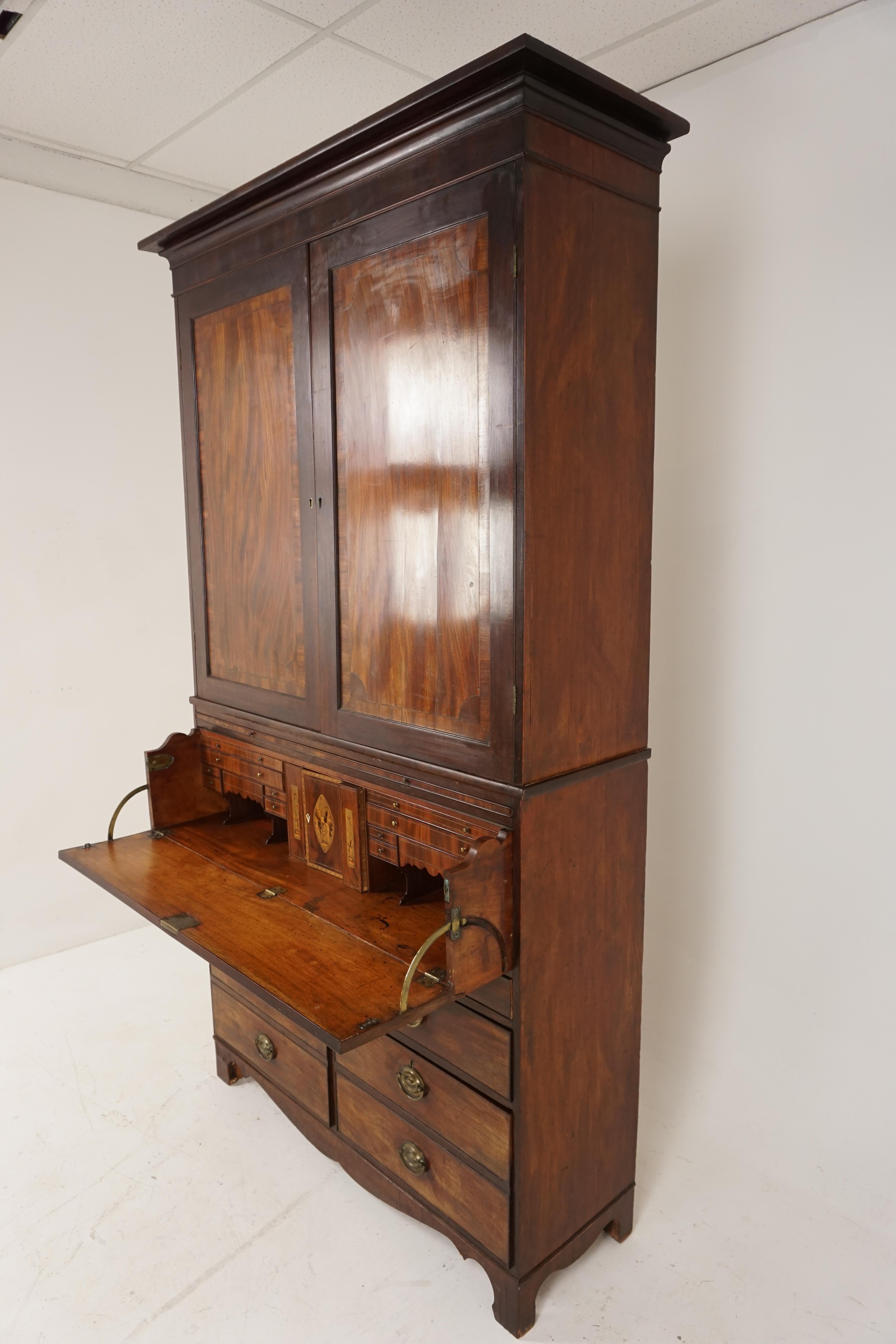 Antique Georgian Mahogany Housekeeper Secretaire Bookcase, Scotland 1780, H071 For Sale 2