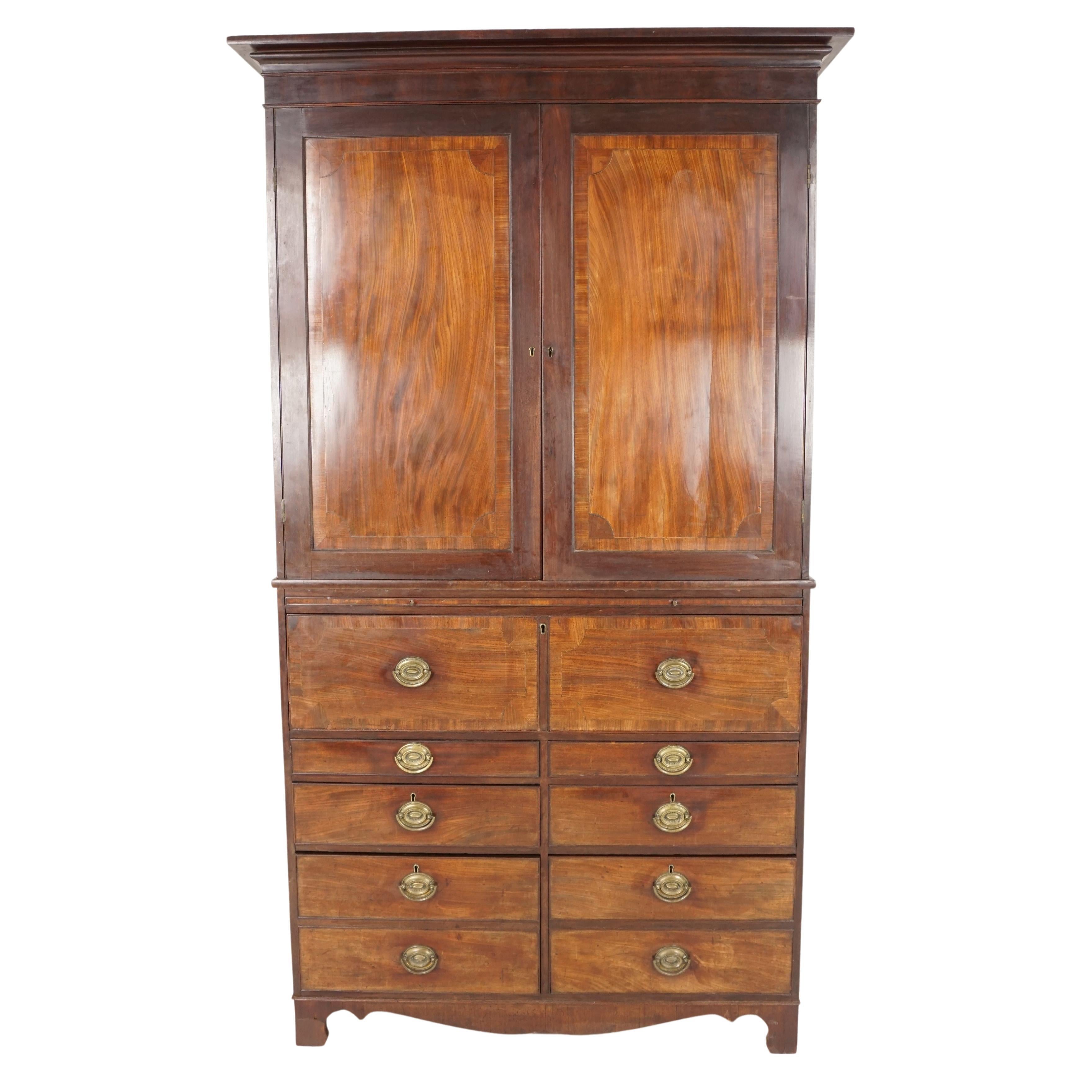 Antique Georgian Mahogany Housekeeper Secretaire Bookcase, Scotland 1780, H071 For Sale