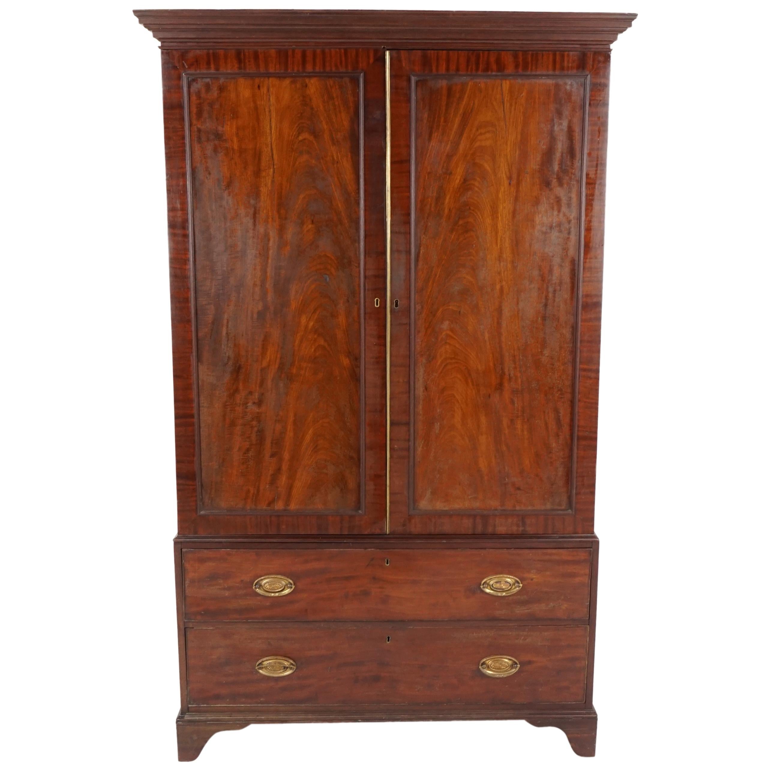 Antique Mahogany Linen Press, Armoire, Scotland 1820, B2163 at
