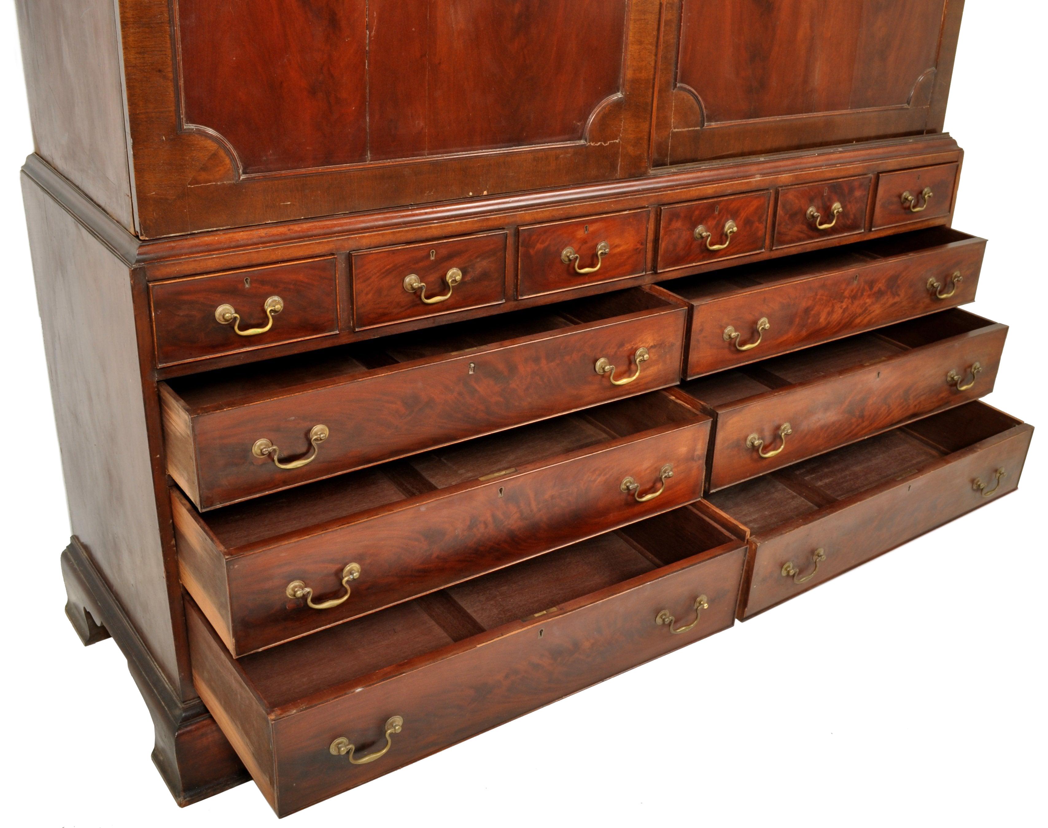 George III Antique Georgian Mahogany Linen Press/ Cabinet/ Chest of Drawers, circa 1800 