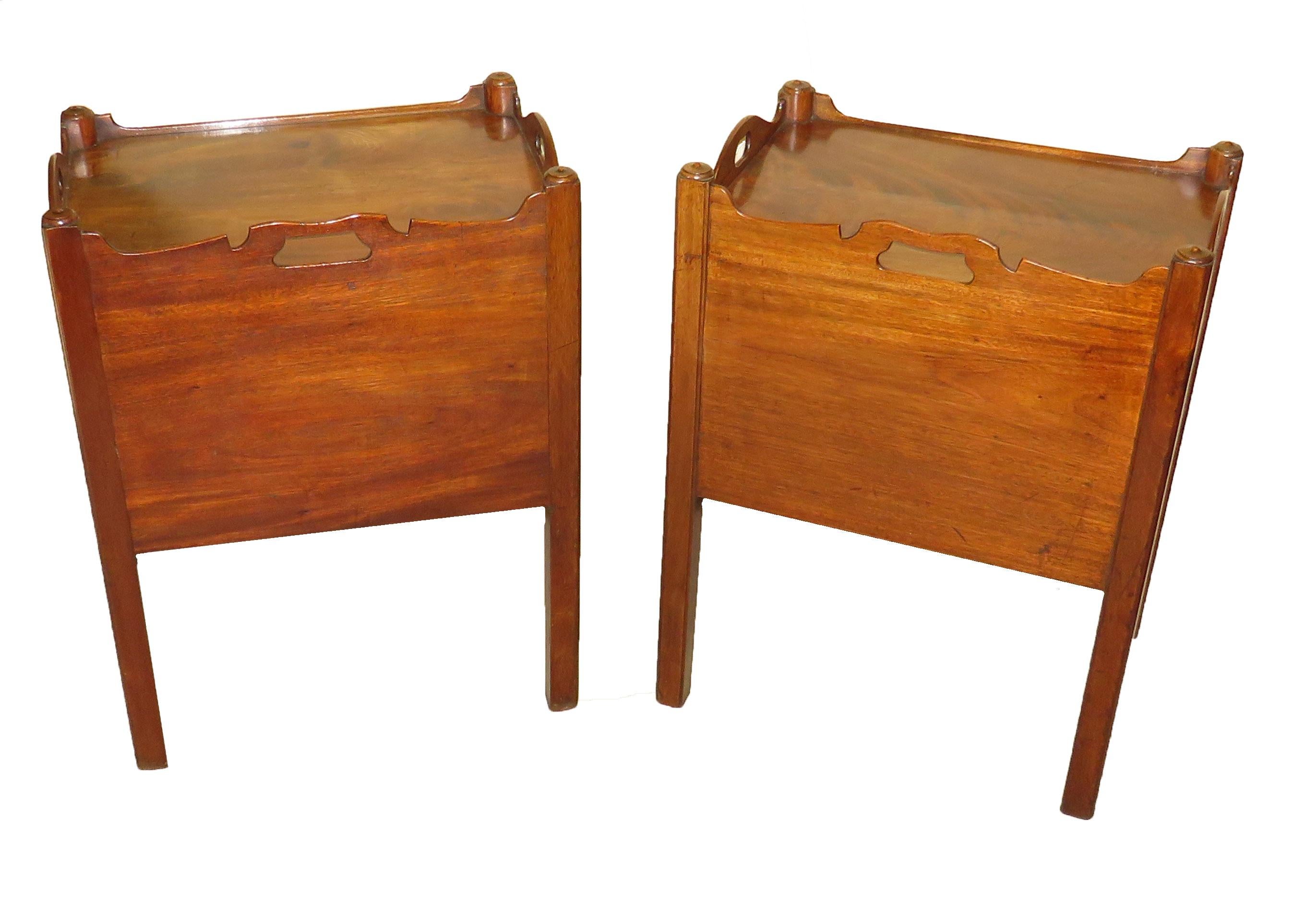 English Antique Georgian Mahogany Matched Pair of Bedside Night Tables
