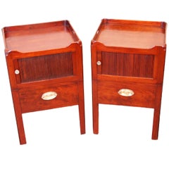Antique Georgian Mahogany Pair of Tray Top Bedside Night Tables