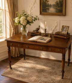 Antique Georgian Mahogany Partners Library Writing Desk With Leather Slide