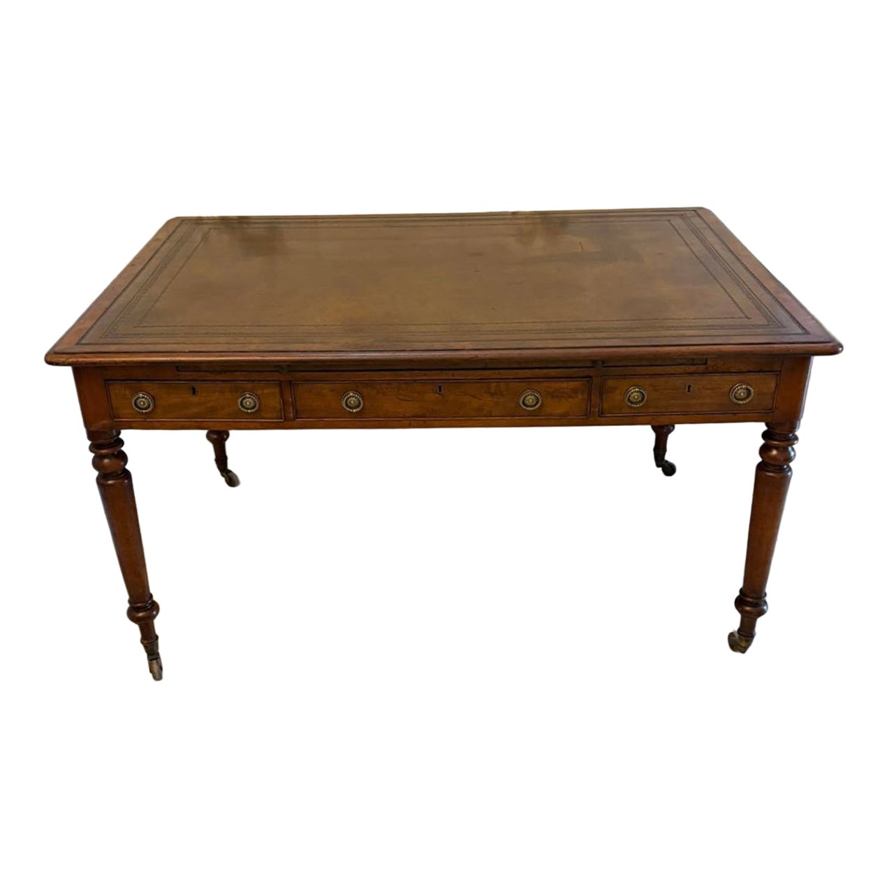 Antique Georgian Mahogany Partners Library Writing Desk With Leather Slide
