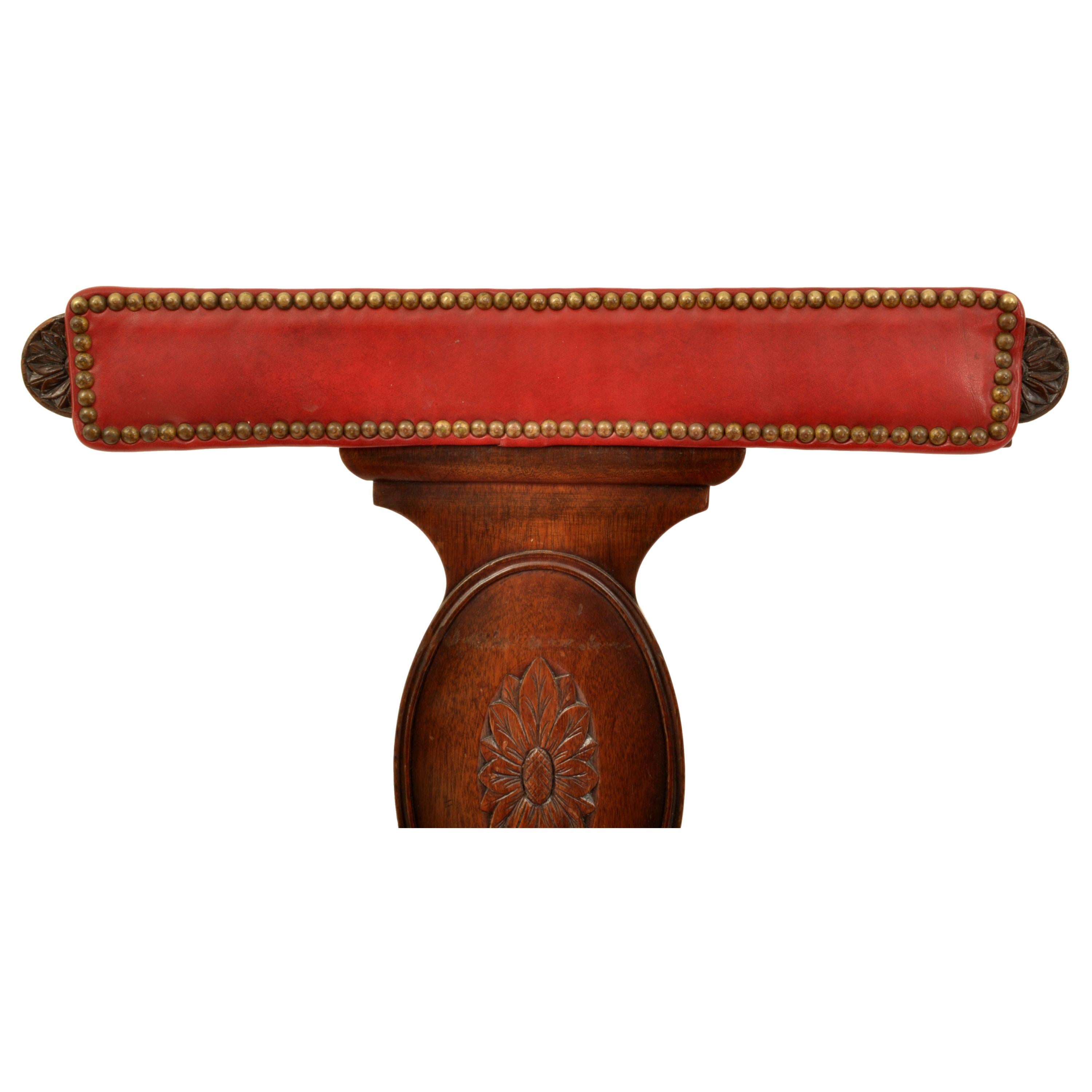 Carved Antique Georgian Mahogany Red Leather Library Reading Cockfighting Chair, 1800