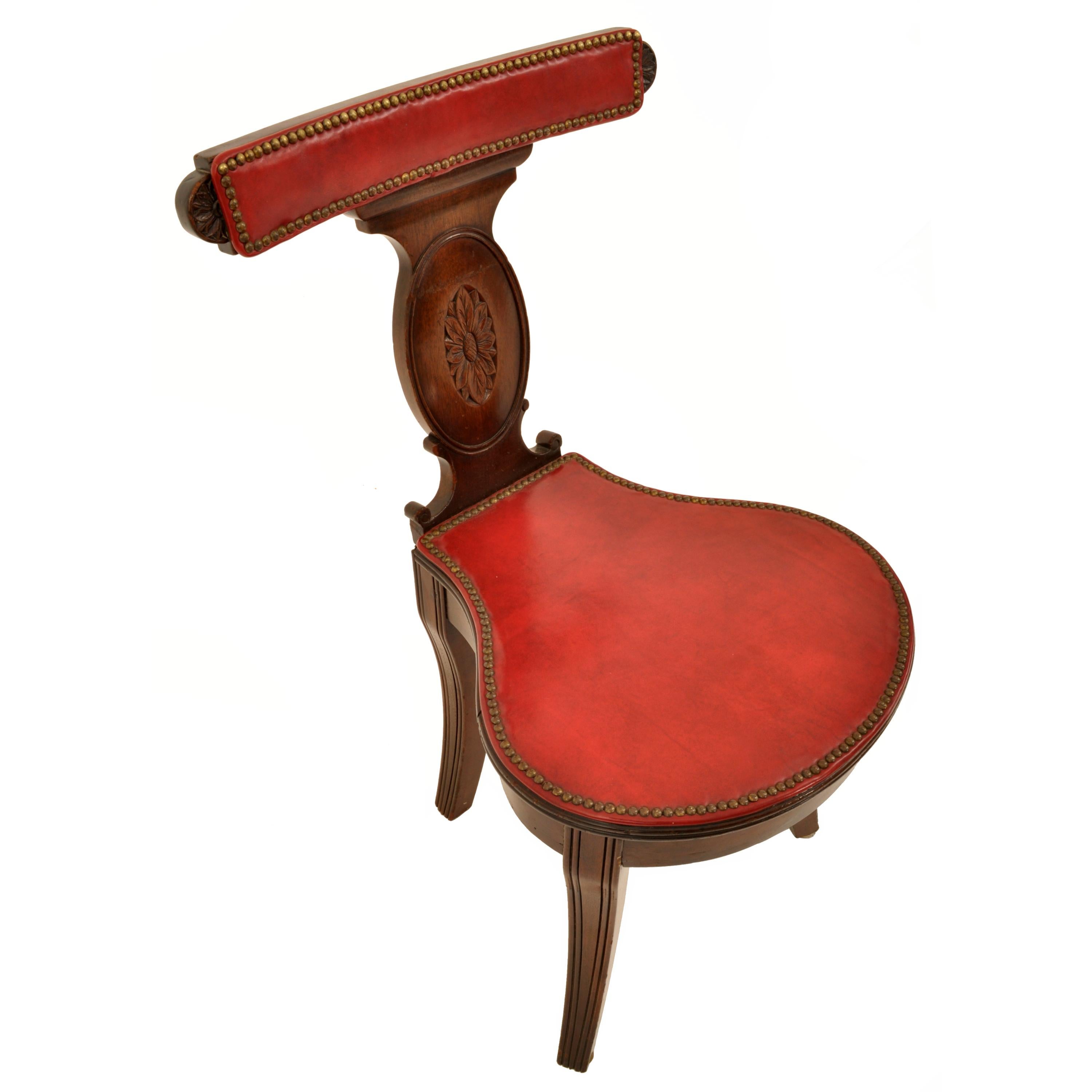 Antique Georgian Mahogany Red Leather Library Reading Cockfighting Chair, 1800 1
