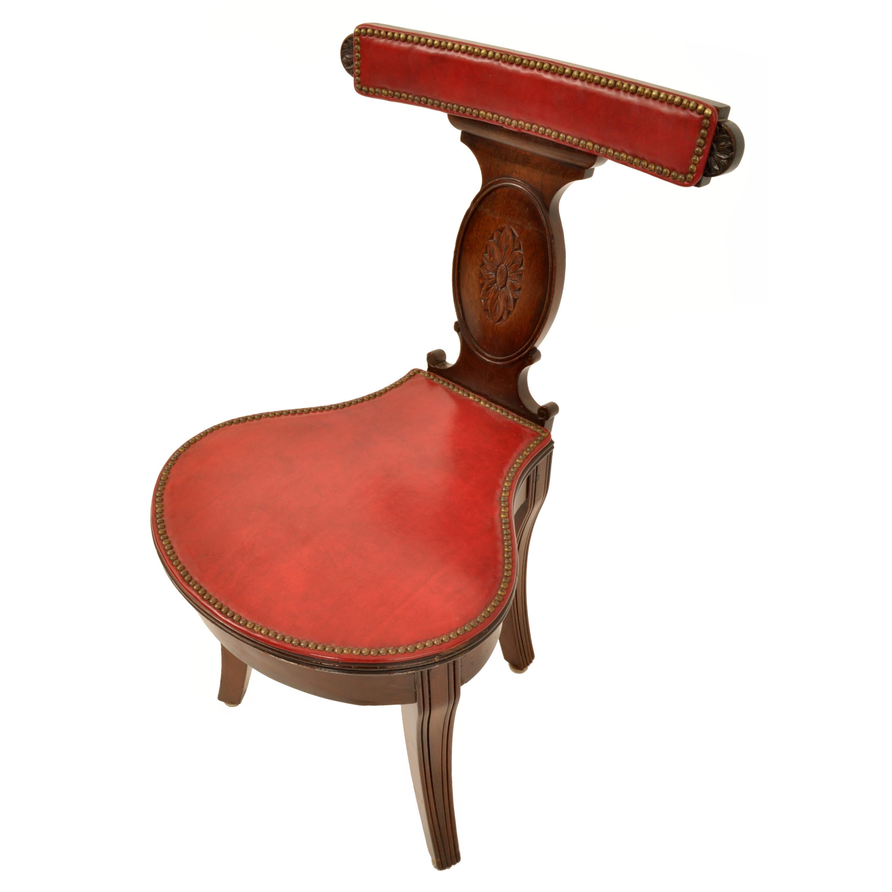 Antique Georgian Mahogany Red Leather Library Reading Cockfighting Chair, 1800 2