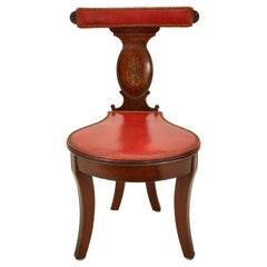 Antique Georgian Mahogany Red Leather Library Reading Cockfighting Chair, 1800