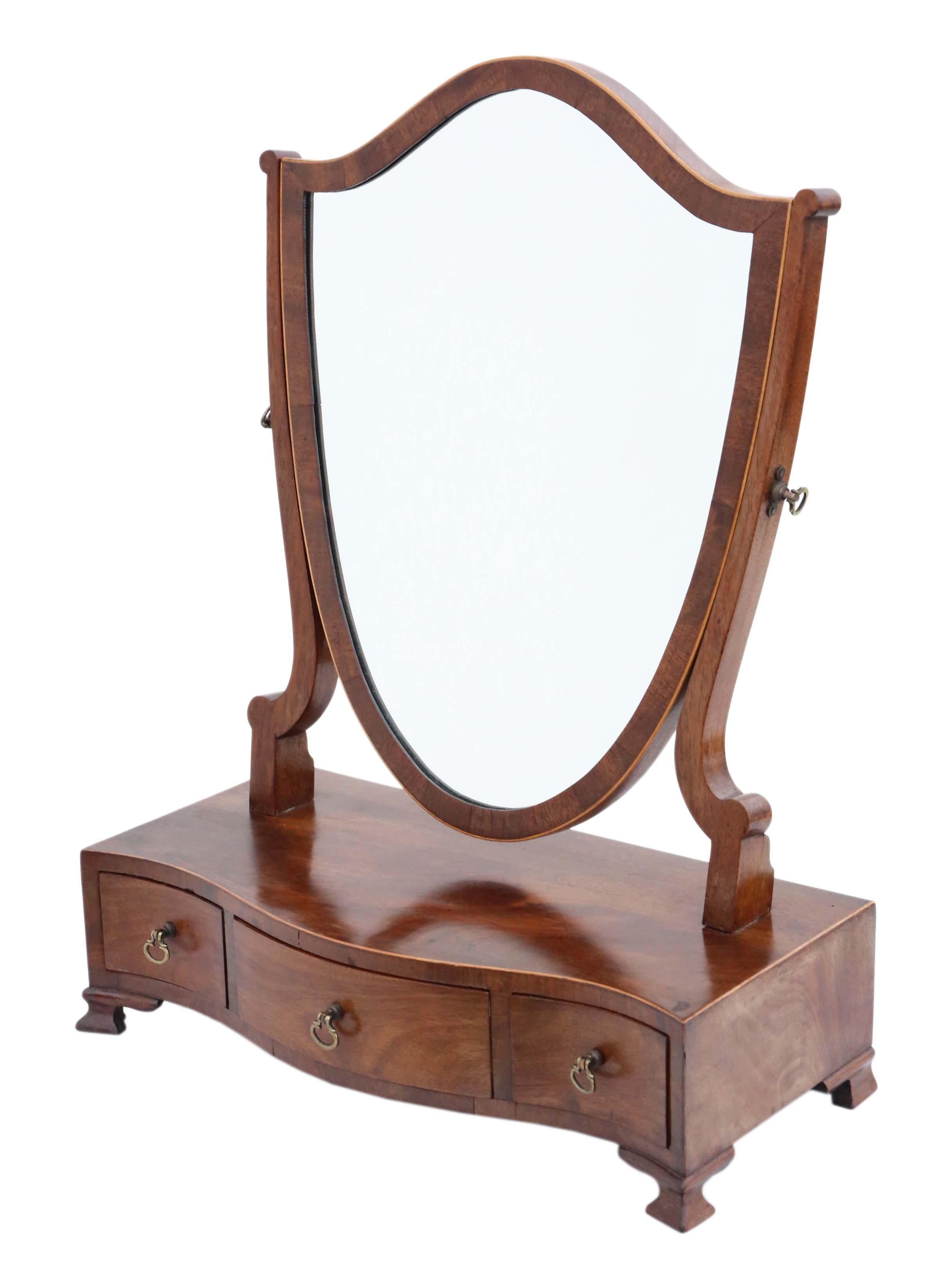 Antique Georgian Mahogany Serpentine Shield Dressing Table Swing Mirror 1