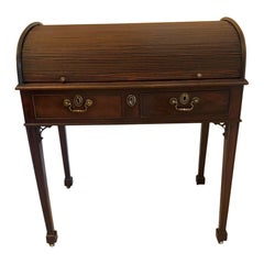 Antique Georgian Mahogany Tambour Top Cylinder Desk with Pull-Out Writing Slides