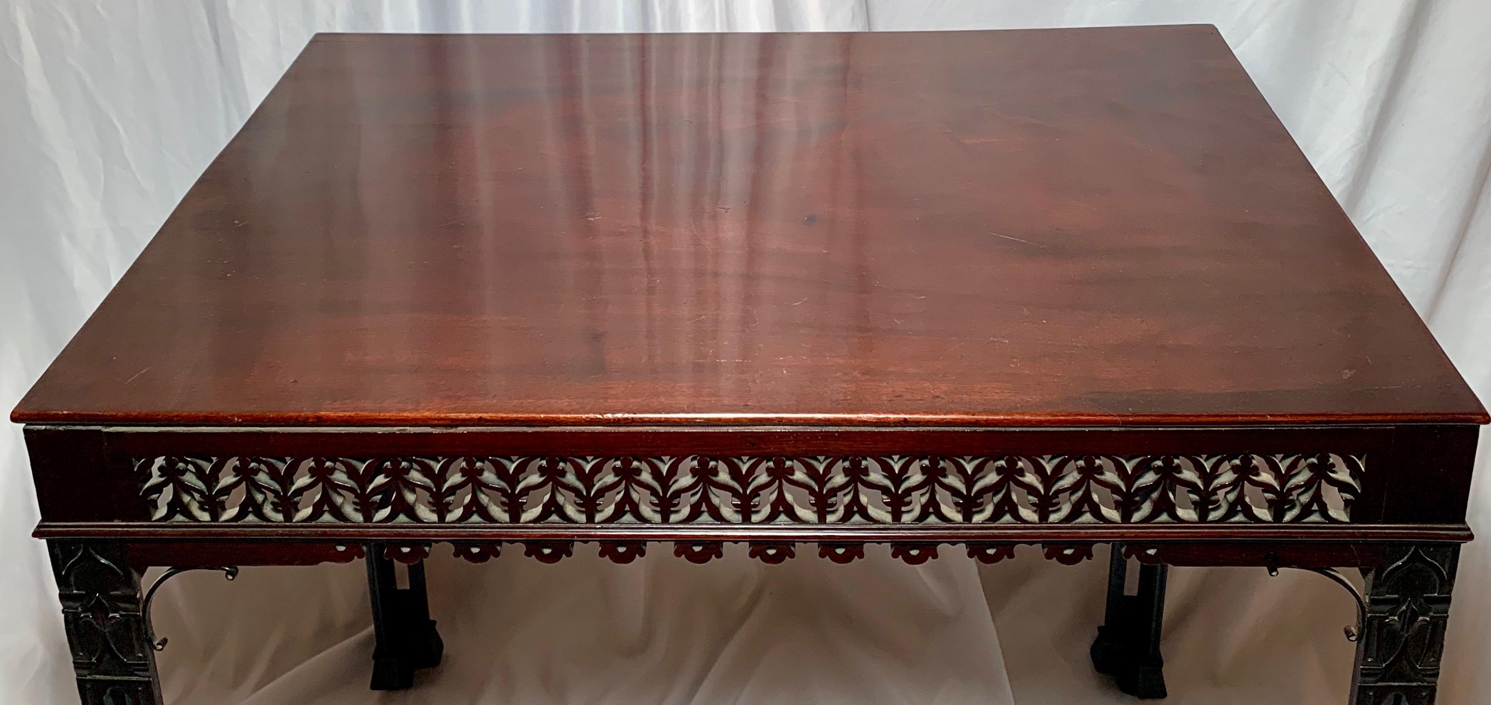 Chinese Chippendale Antique Georgian Mahogany Tea Table, circa 1870 For Sale