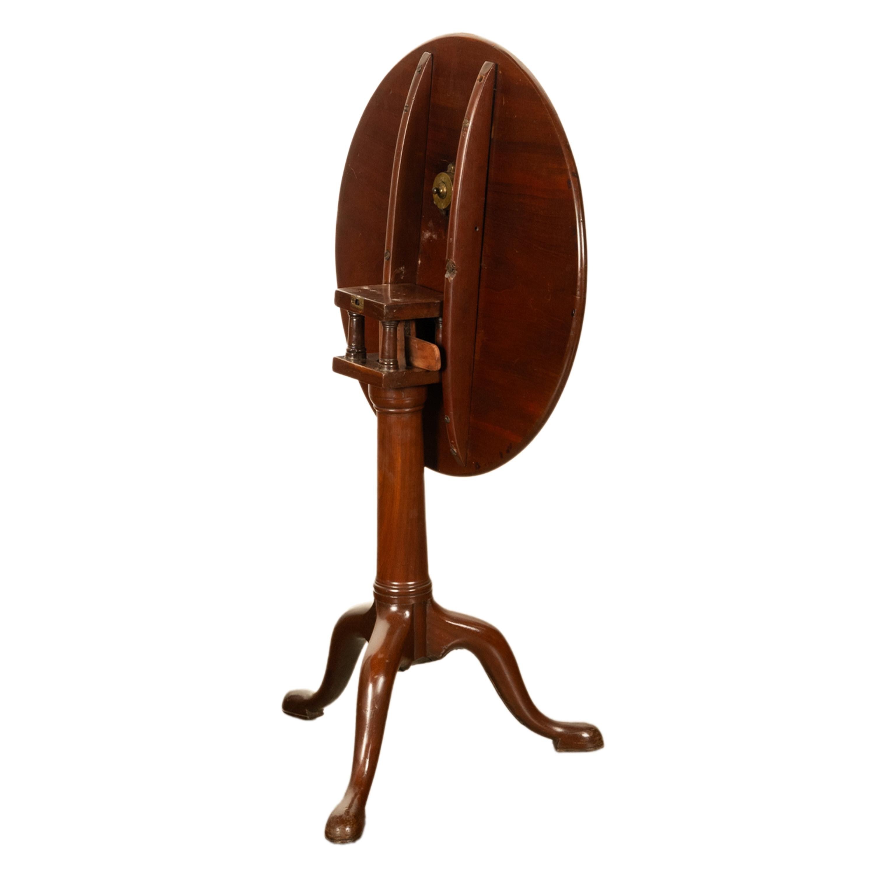 English Antique Georgian Mahogany Tilt Top Tripod Pedestal Wine Table Candlestand 1760 For Sale