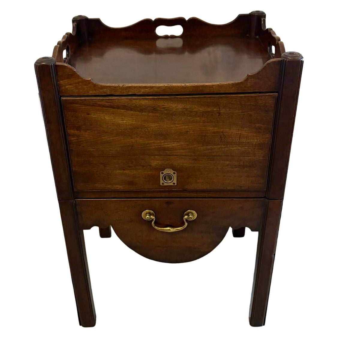 Antique Georgian Mahogany Tray Top Bedside Table Nightstand Lamp Table For Sale