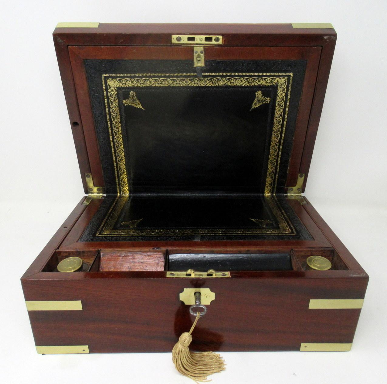 English Antique Georgian Mahogany Victorian Brass Bound Traveling Writing Slope Box