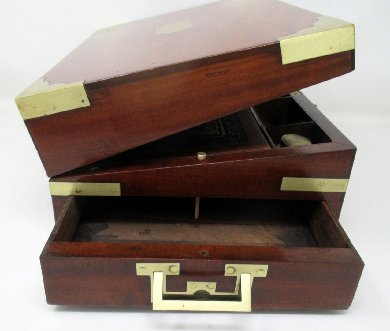 Antique Georgian Mahogany Victorian Brass Bound Traveling Writing Slope Box 2
