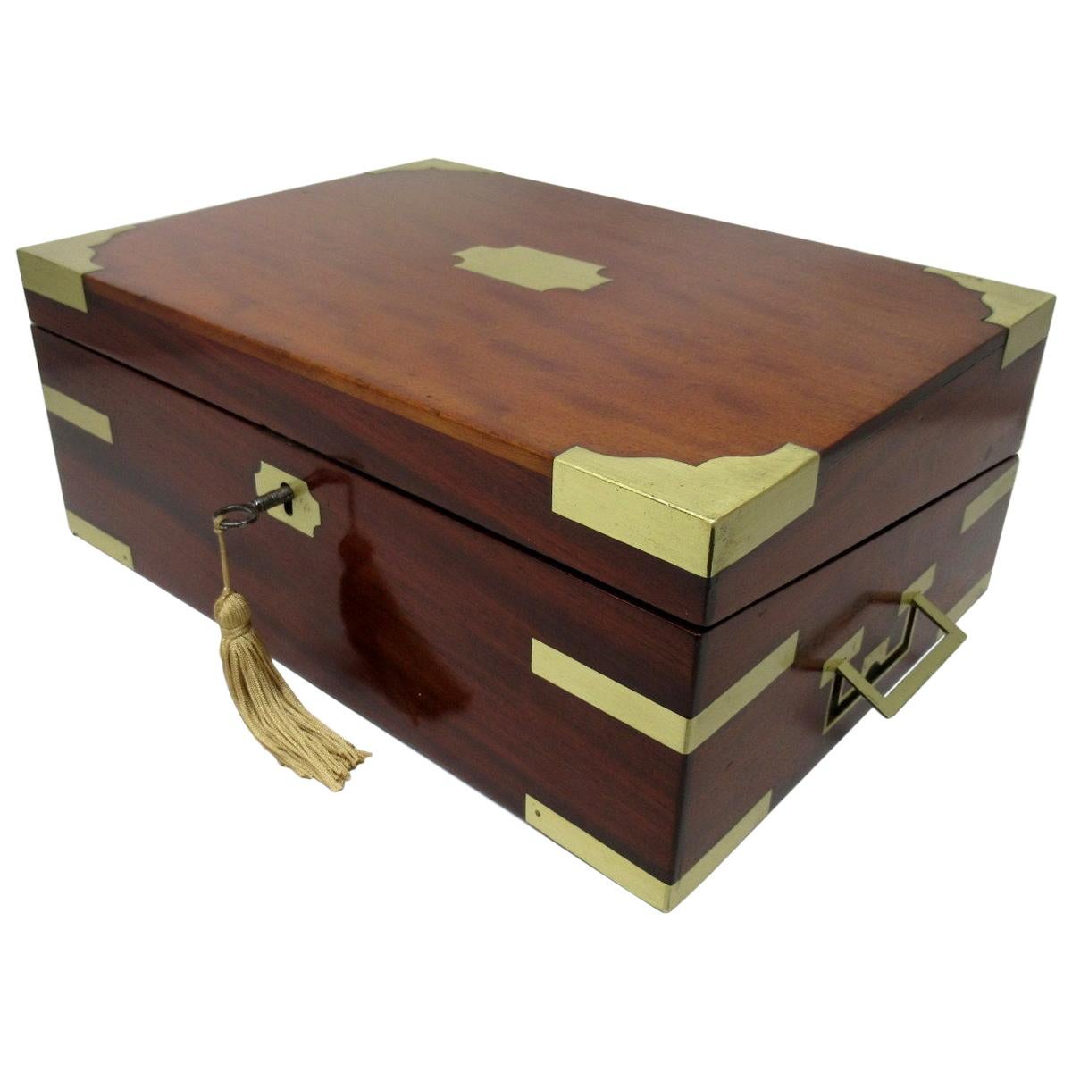 Antique Georgian Mahogany Victorian Brass Bound Traveling Writing Slope Box