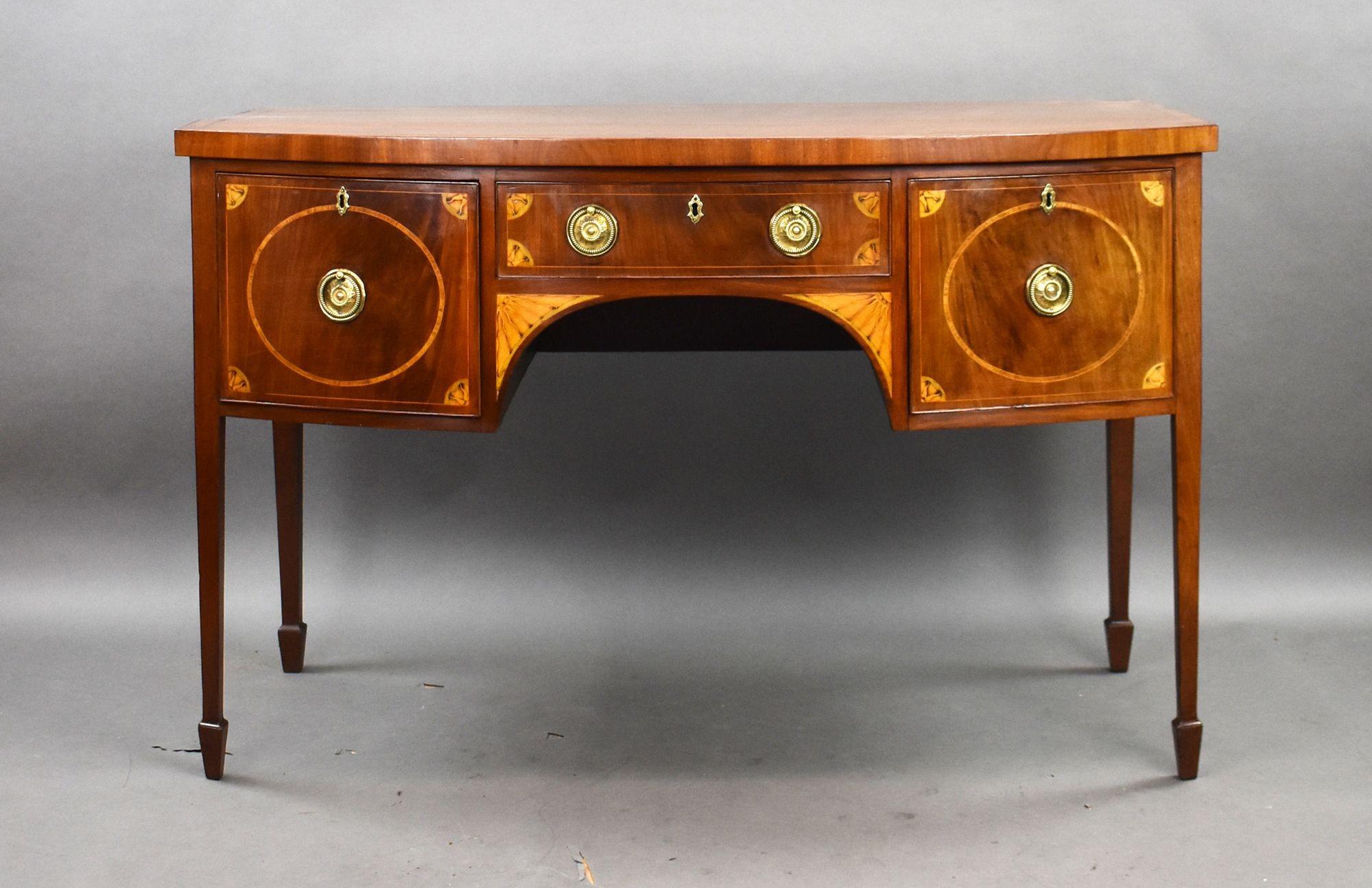 Antique Georgian Mahogany Inlaid Bow Front Sideboard – Circa 1790
Add timeless elegance to your home with this exquisite Georgian Mahogany Bow Front Sideboard, a fine example of late 18th-century craftsmanship. Made circa 1790, this beautifully