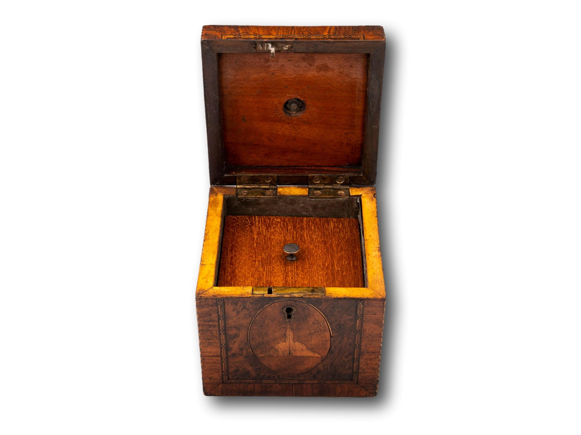 Satinwood Antique Georgian Masonic Freemasons Tea Caddy For Sale