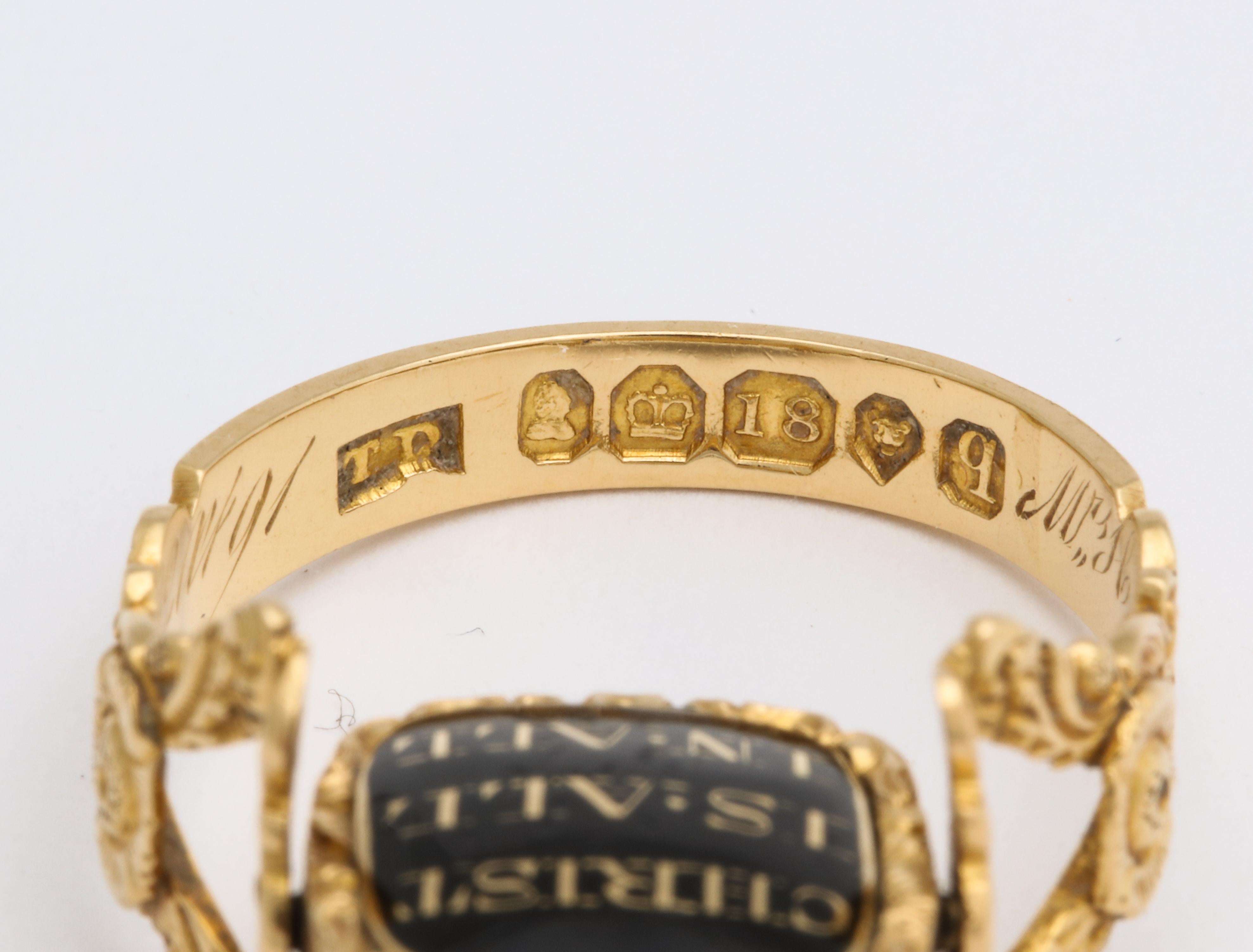 Antique Georgian Memorial Swivel Ring Glorifying Christ London 1831 In Excellent Condition In Stamford, CT