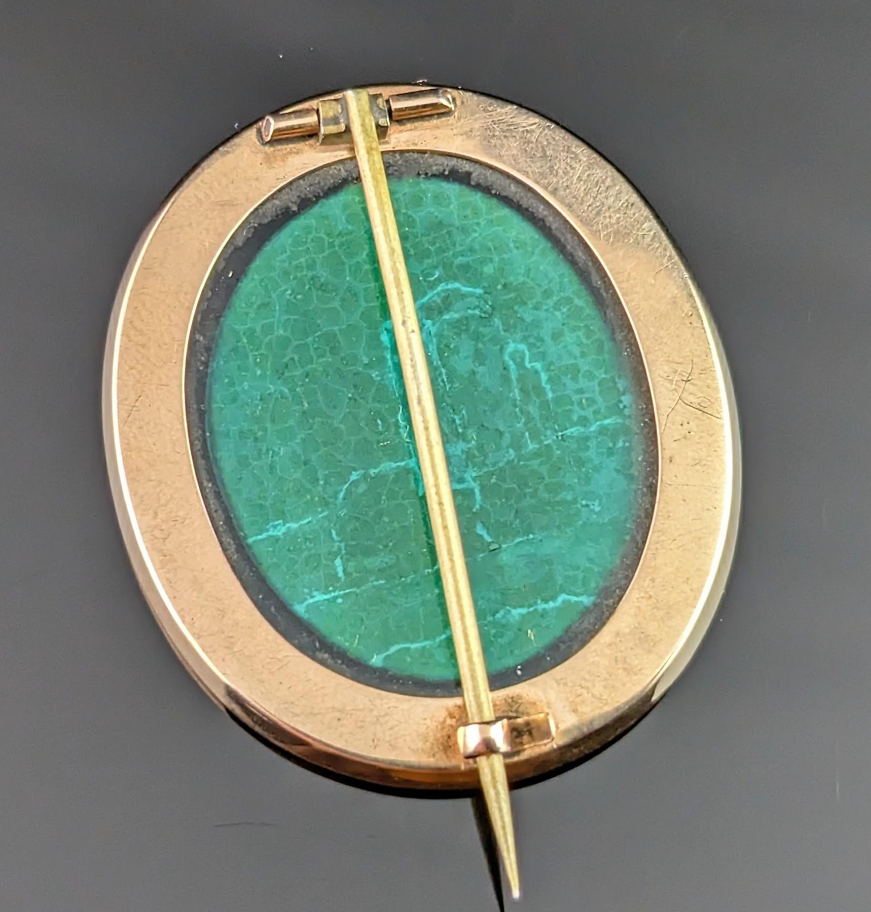 Antique Georgian micro mosaic brooch, 9k gold, Green glass  3