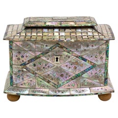 Antique Georgian Mother of Pearl Bow Fronted Tea Caddy